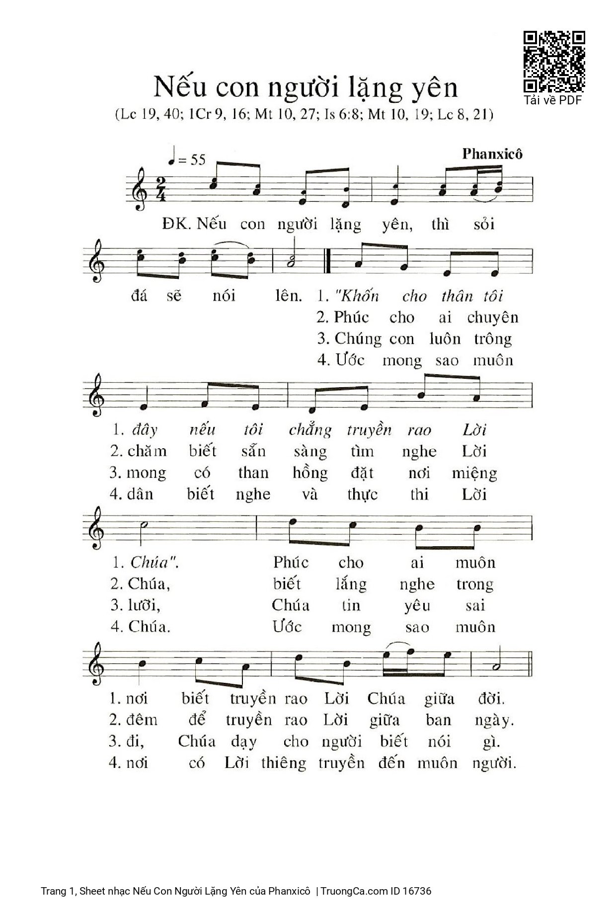 Sheet nhạc PDF bài Nếu Con Người Lặng Yên