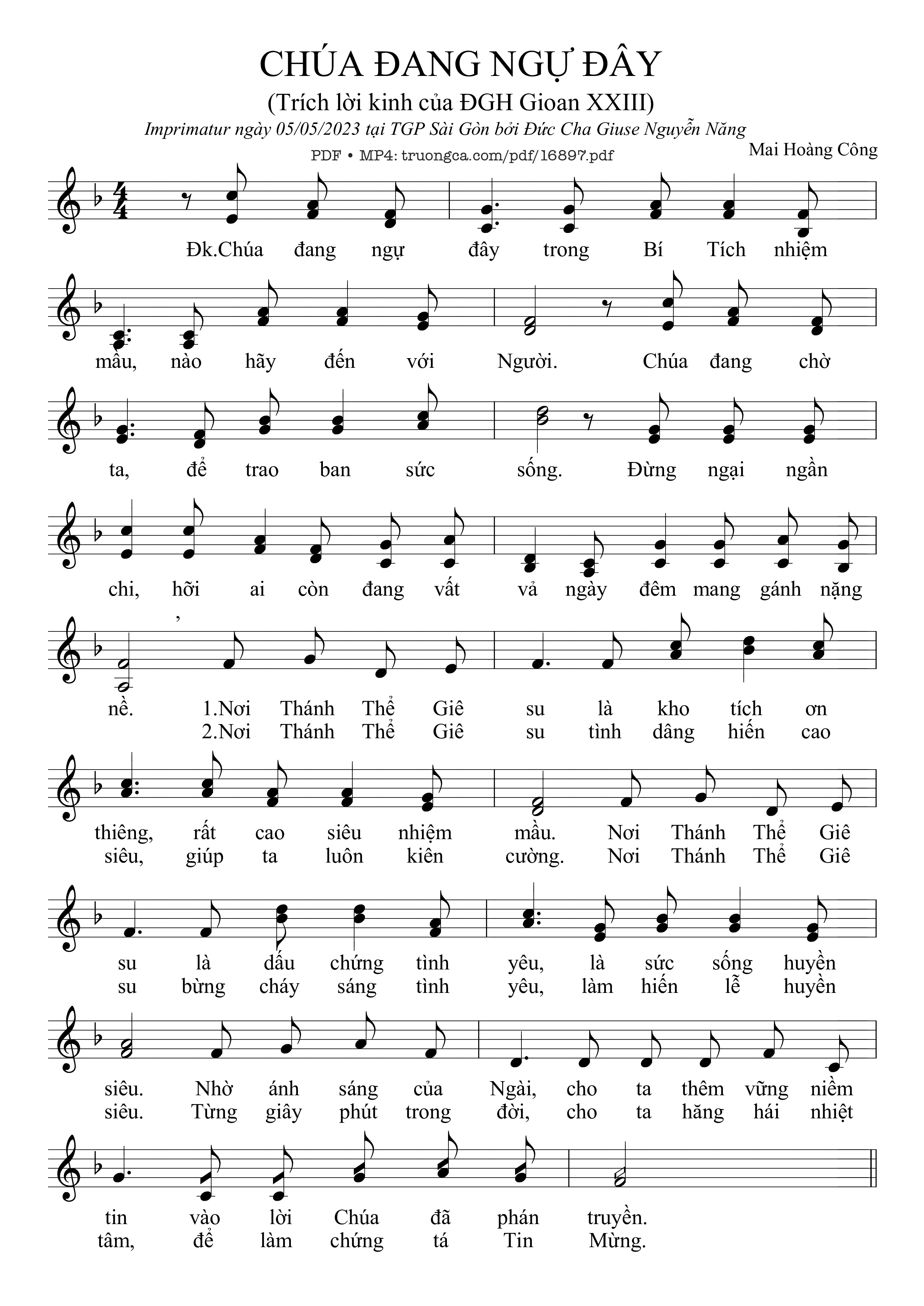 Trang 1 của Sheet nhạc PDF bài hát Chúa đang Ngự đây - Mai Hoàng Công