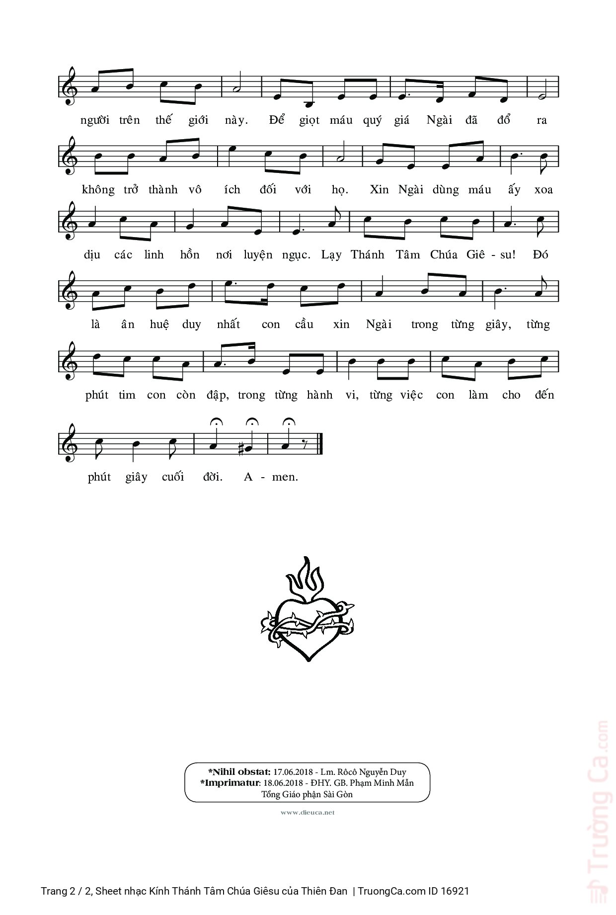 Trang 2 của Sheet nhạc PDF bài hát Kính Thánh Tâm Chúa Giêsu - Thiên Đan