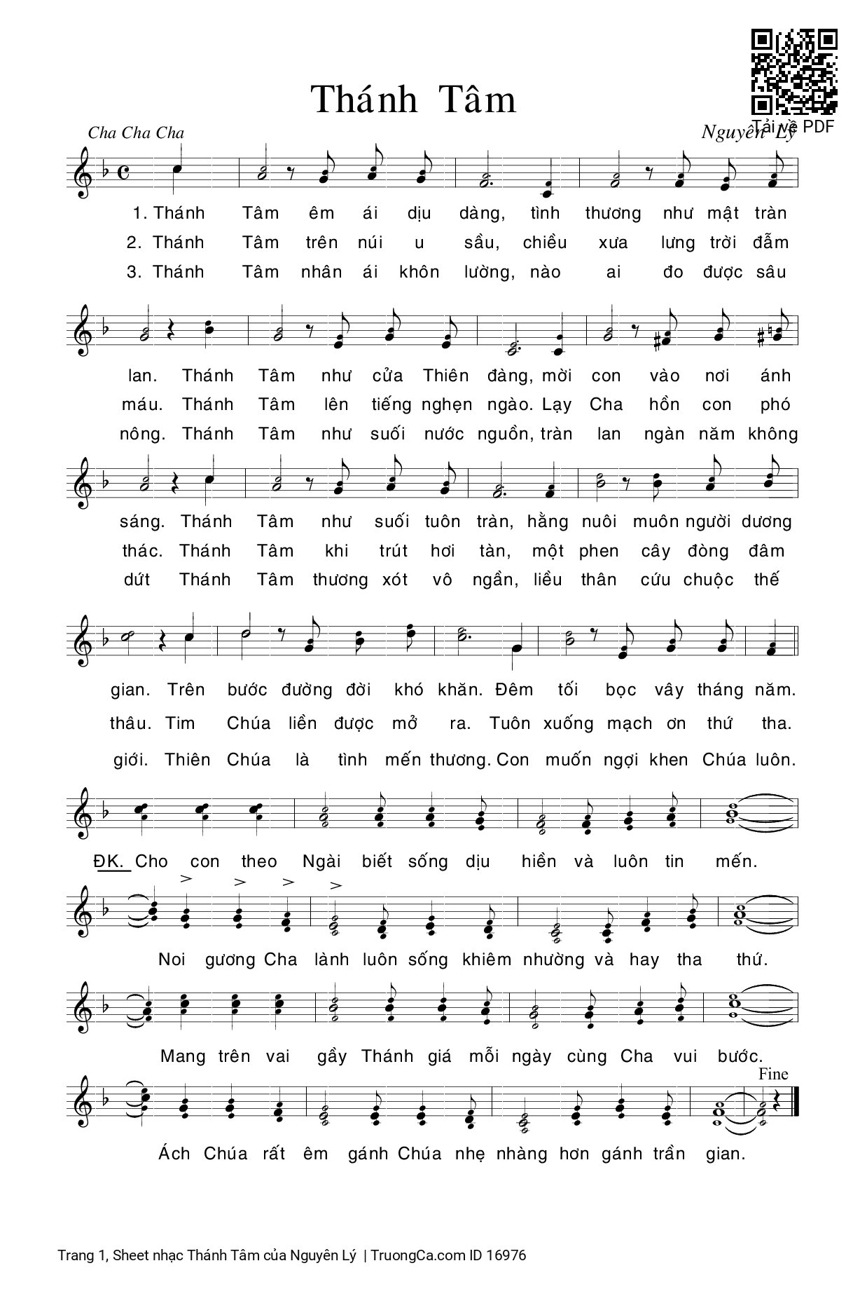 Trang 1 của Sheet nhạc PDF bài hát Thánh Tâm - Nguyên Lý