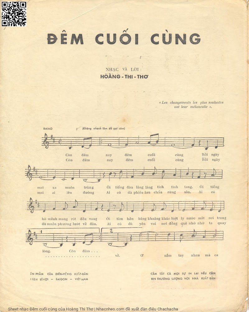 Trang 2 của Sheet nhạc PDF bài hát Đêm cuối cùng - Hoàng Thi Thơ, 1. Còn đêm  nay đêm cuối  cùng. Rồi ngày  mai xa muôn  trùng Ôi tiếng đàn lâng lâng tích tình tang