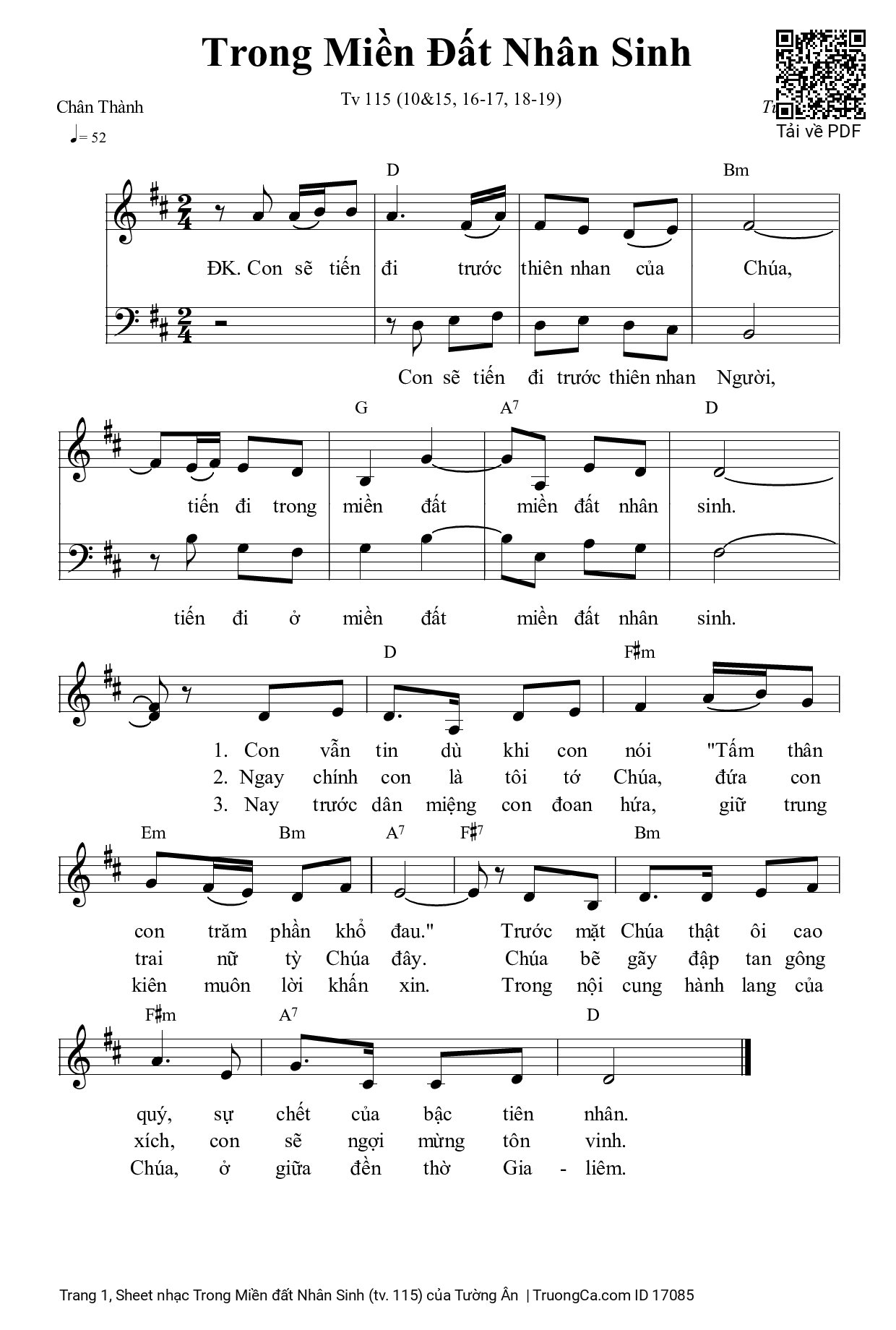 Trang 1 của Sheet nhạc PDF bài hát Trong Miền đất Nhân Sinh (tv. 115) - Tường Ân