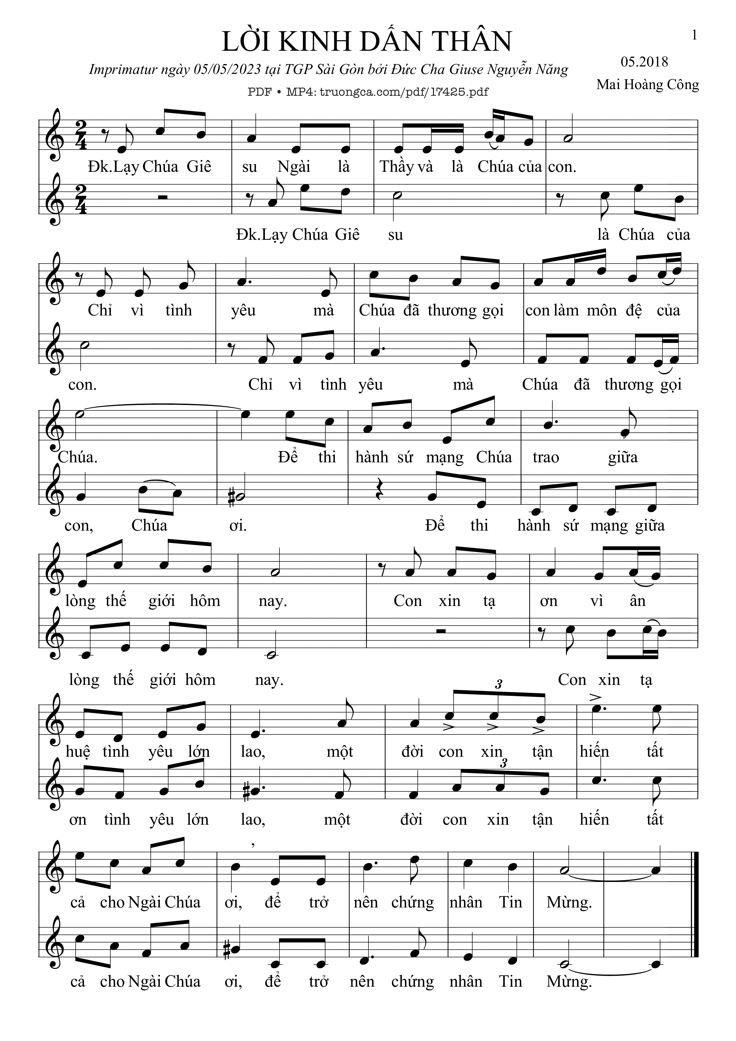 Sheet nhạc PDF bài Lời Kinh Dấn Thân