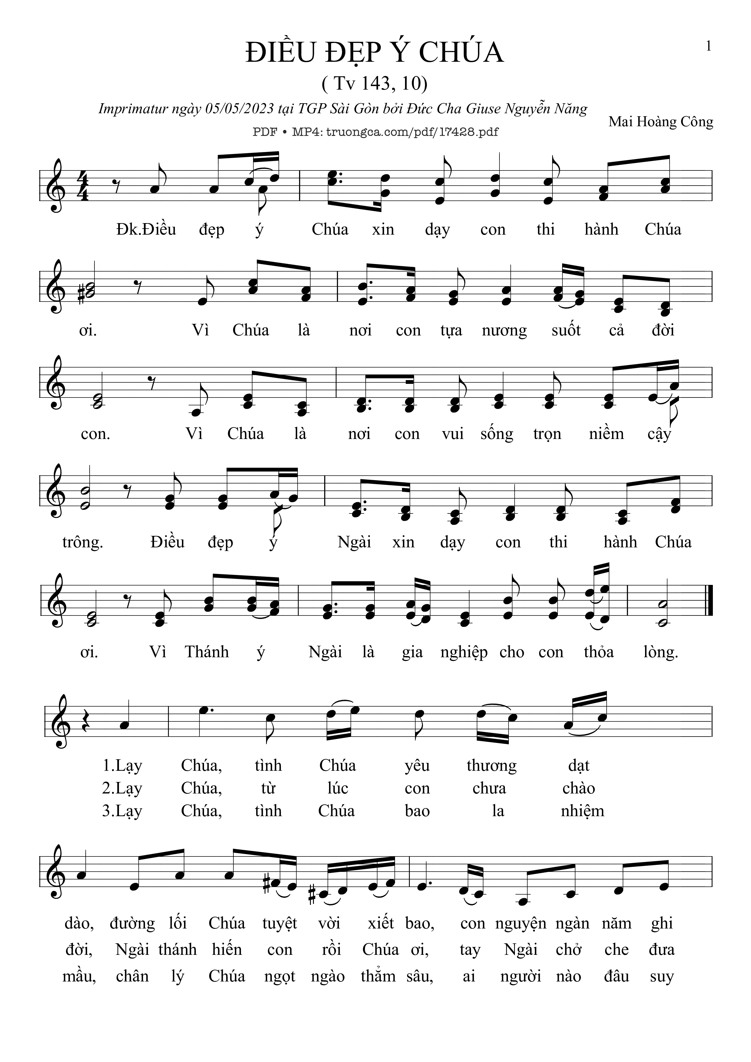 Sheet nhạc PDF bài điều đẹp ý Chúa (tv 143, 10)