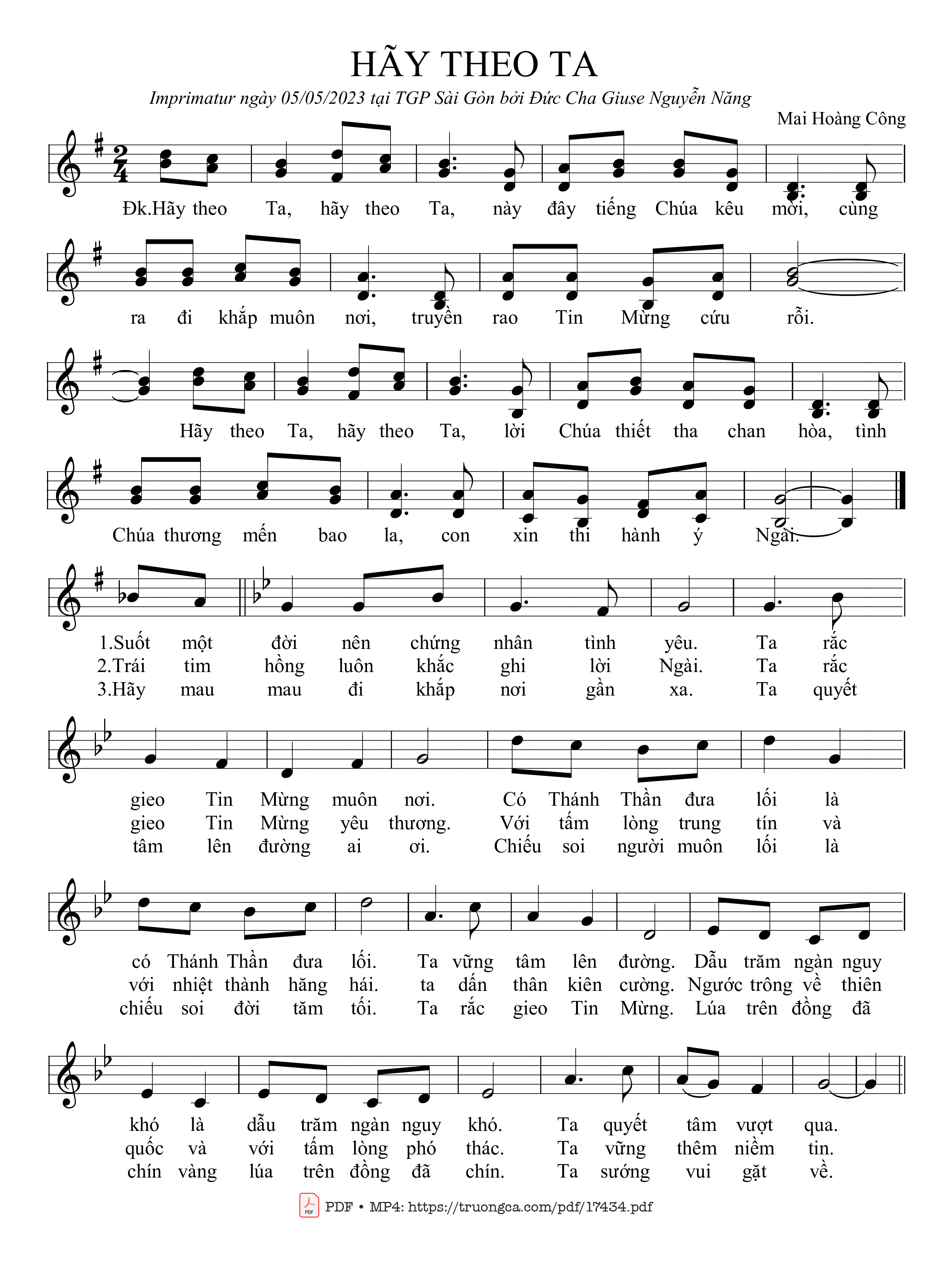 Sheet nhạc PDF bài Hãy Theo Ta - Mai Hoàng Công