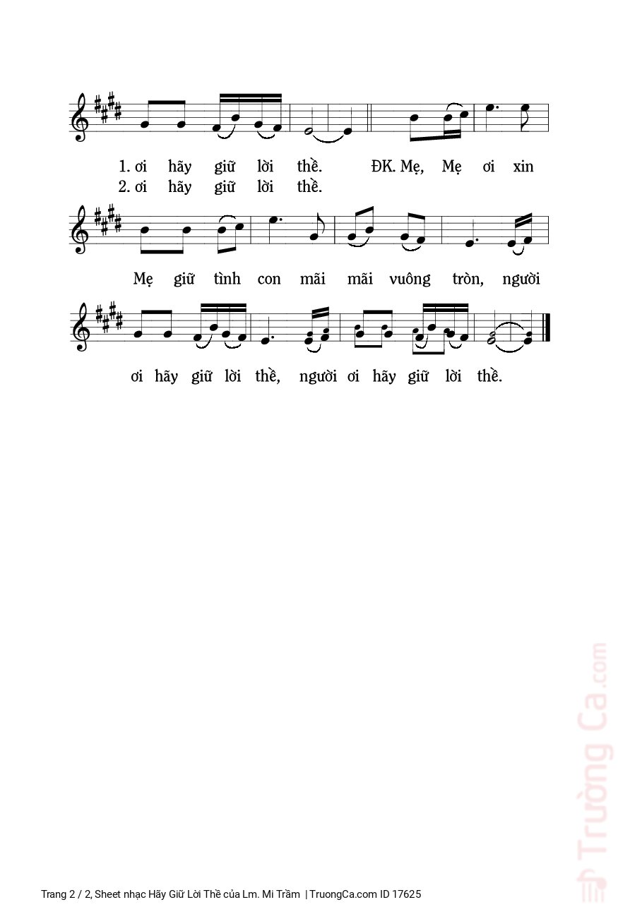 Trang 2 của Sheet nhạc PDF bài hát Hãy Giữ Lời Thề - Lm. Mi Trầm