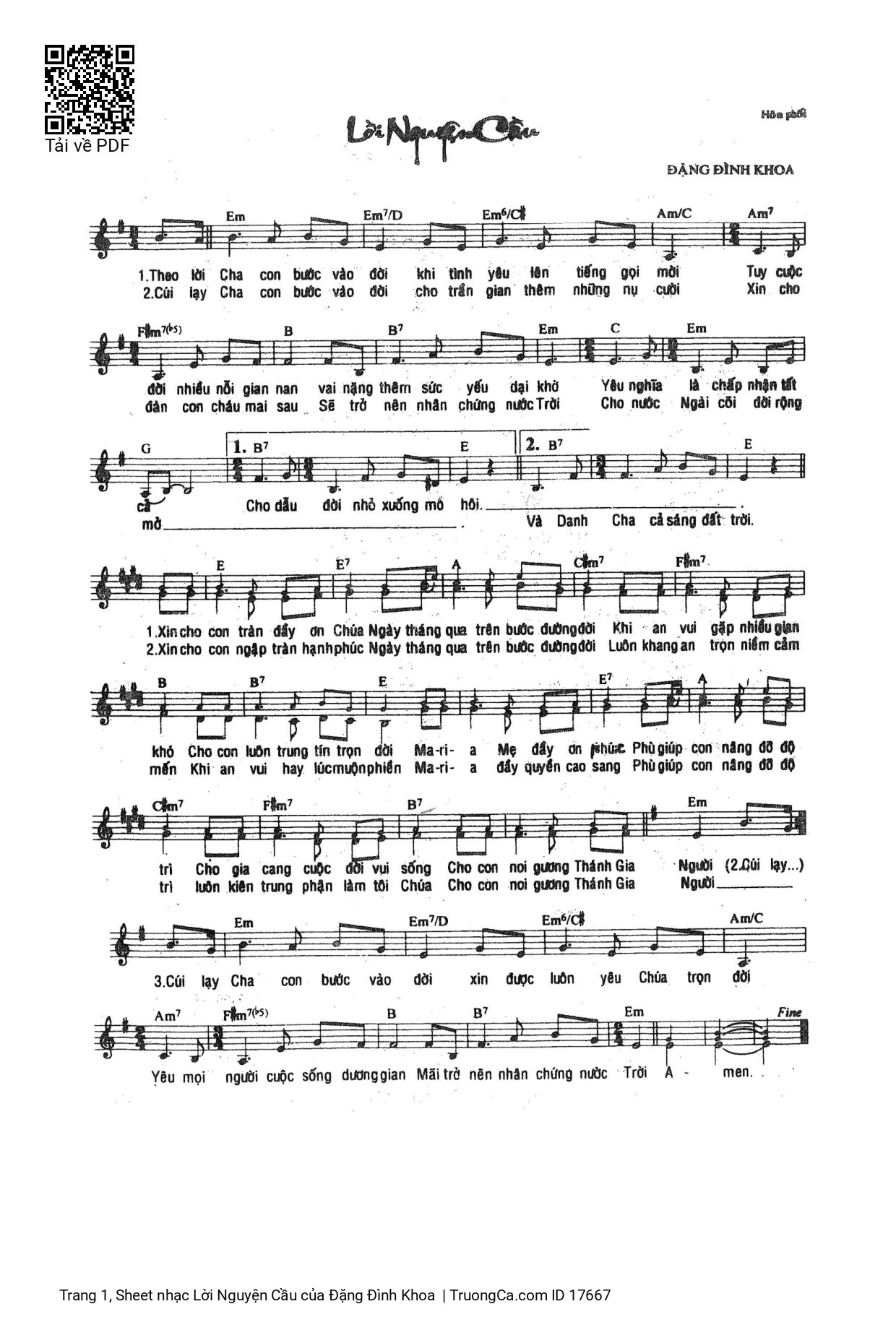 Sheet nhạc PDF bài Lời Nguyện Cầu
