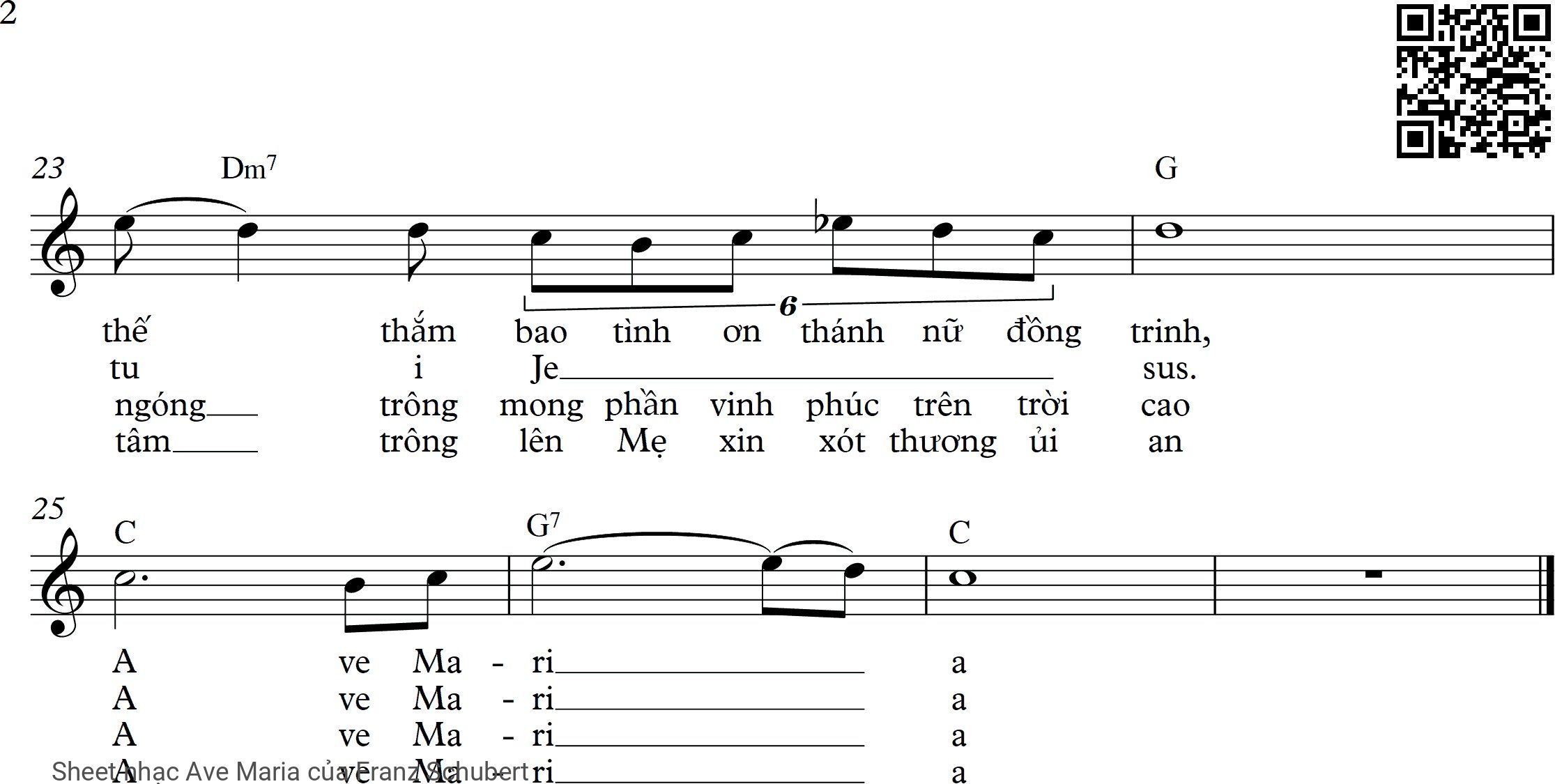 Trang 3 của Sheet nhạc PDF bài hát Ave Maria - Franz Schubert, Xin mẹ Maria. Cho nước con qua ngày cang  qua Đã  mấy mươi năm, mẹ ơi, sống  trông mong