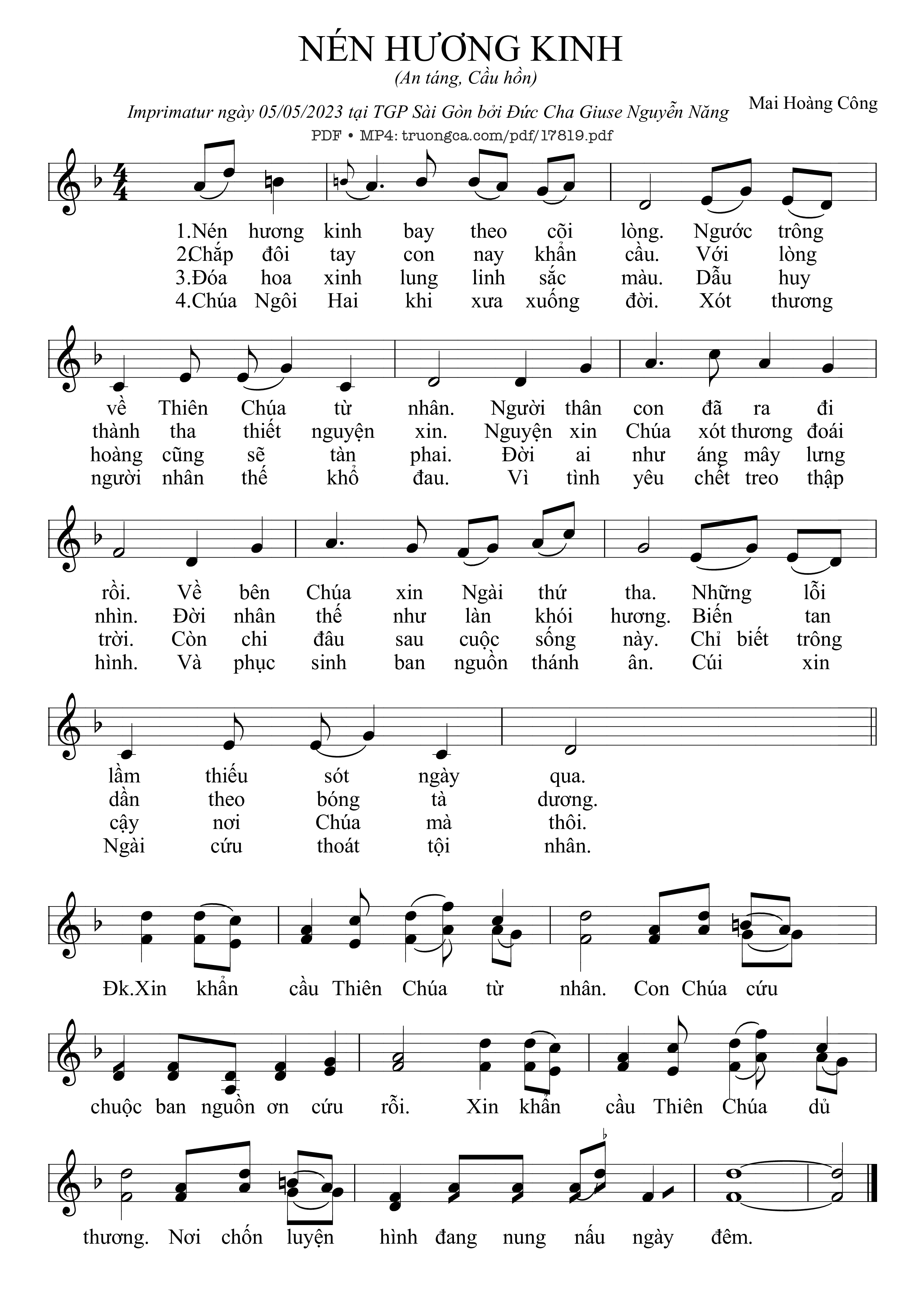 Sheet nhạc PDF bài Nén Hương Kinh