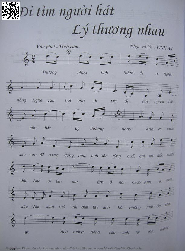 Trang 1 của Sheet nhạc PDF bài hát Đi tìm câu hát lý thương nhau - Vĩnh An, Thương  nhau, tình thắm í a nghĩa  nồng. Nghe câu hát anh đi  tìm Đi  tìm người  hát câu hát  lý thương  nhau