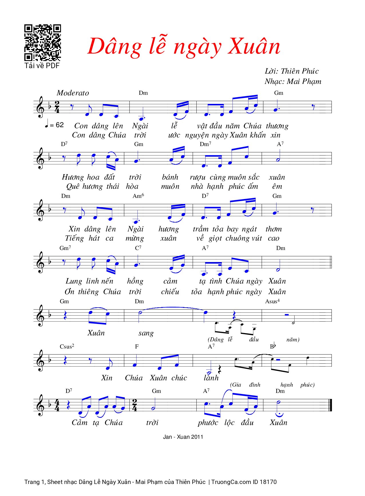 Trang 1 của Sheet nhạc PDF bài hát Dâng Lễ Ngày Xuân - Mai Phạm - Thiên Phúc