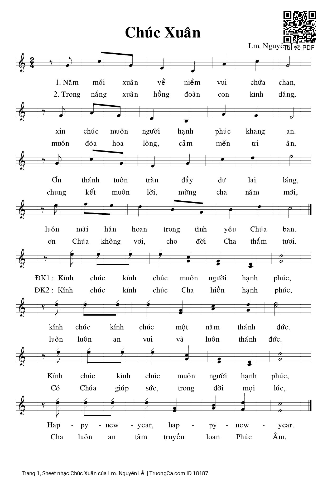 Trang 1 của Sheet nhạc PDF bài hát Chúc Xuân - Lm. Nguyên Lễ