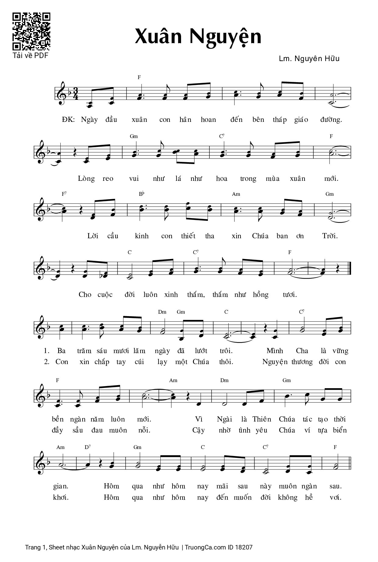 Sheet nhạc PDF bài Xuân Nguyện - Lm. Nguyễn Hữu