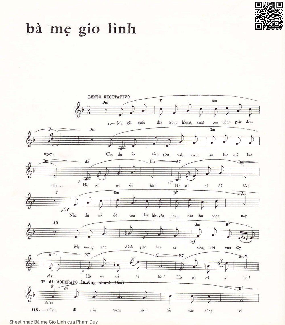 Sheet nhạc Bà mẹ Gio Linh