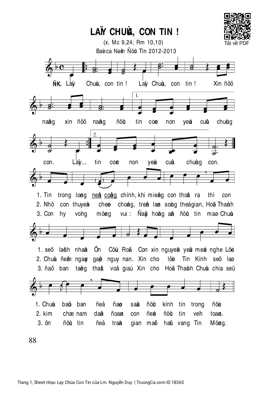 Trang 1 của Sheet nhạc PDF bài hát Lạy Chúa Con Tin - Lm. Nguyễn Duy