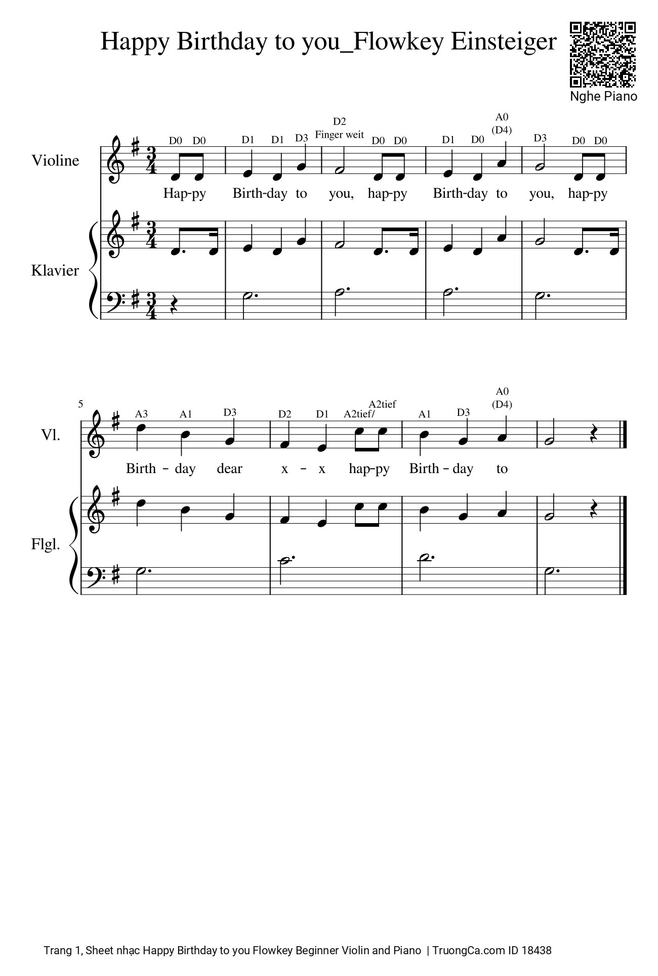 Trang 1 của Sheet nhạc PDF bài hát Happy Birthday sheet Violin đệm Piano - Patty Hill