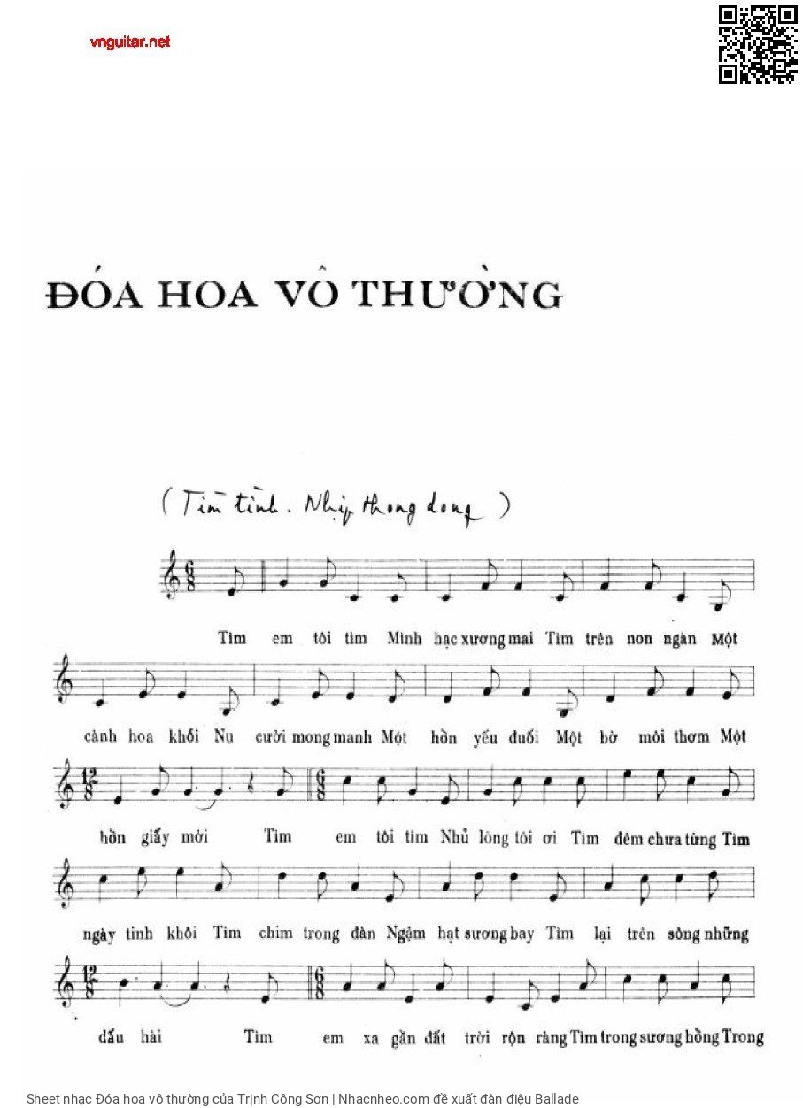 Trang 1 của Sheet nhạc PDF bài hát Đóa hoa vô thường - Trịnh Công Sơn, Tìm  em tôi tìm mình hạc xương  mai