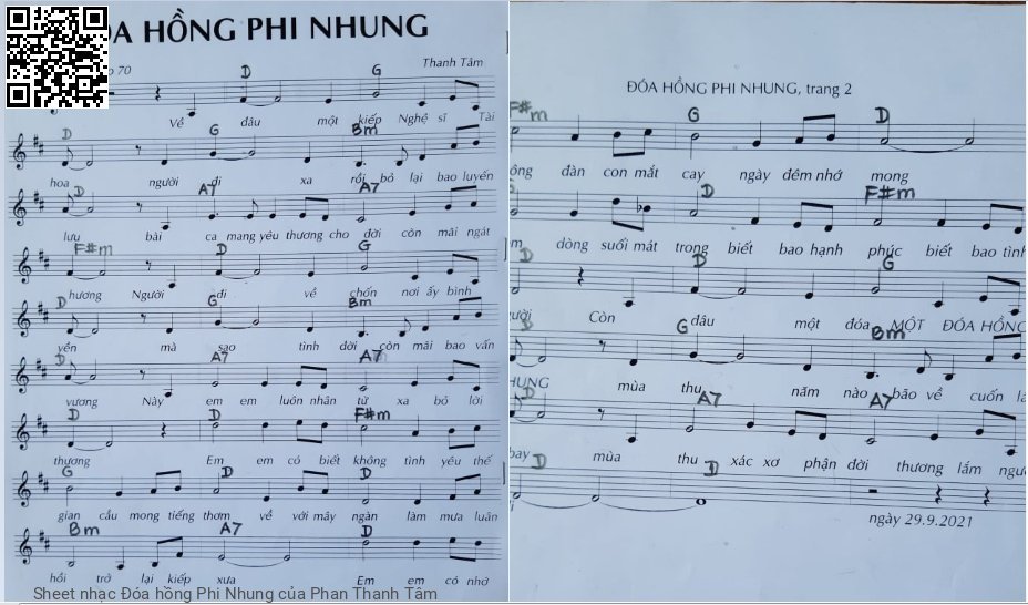 Trang 1 của Sheet nhạc PDF bài hát Đóa hồng Phi Nhung - Phan Thanh Tâm, 1. Về  đâu một  kiếp nghệ sĩ tài  hoa. Người  đi xa  rồi bỏ lại bao luyến  lưu