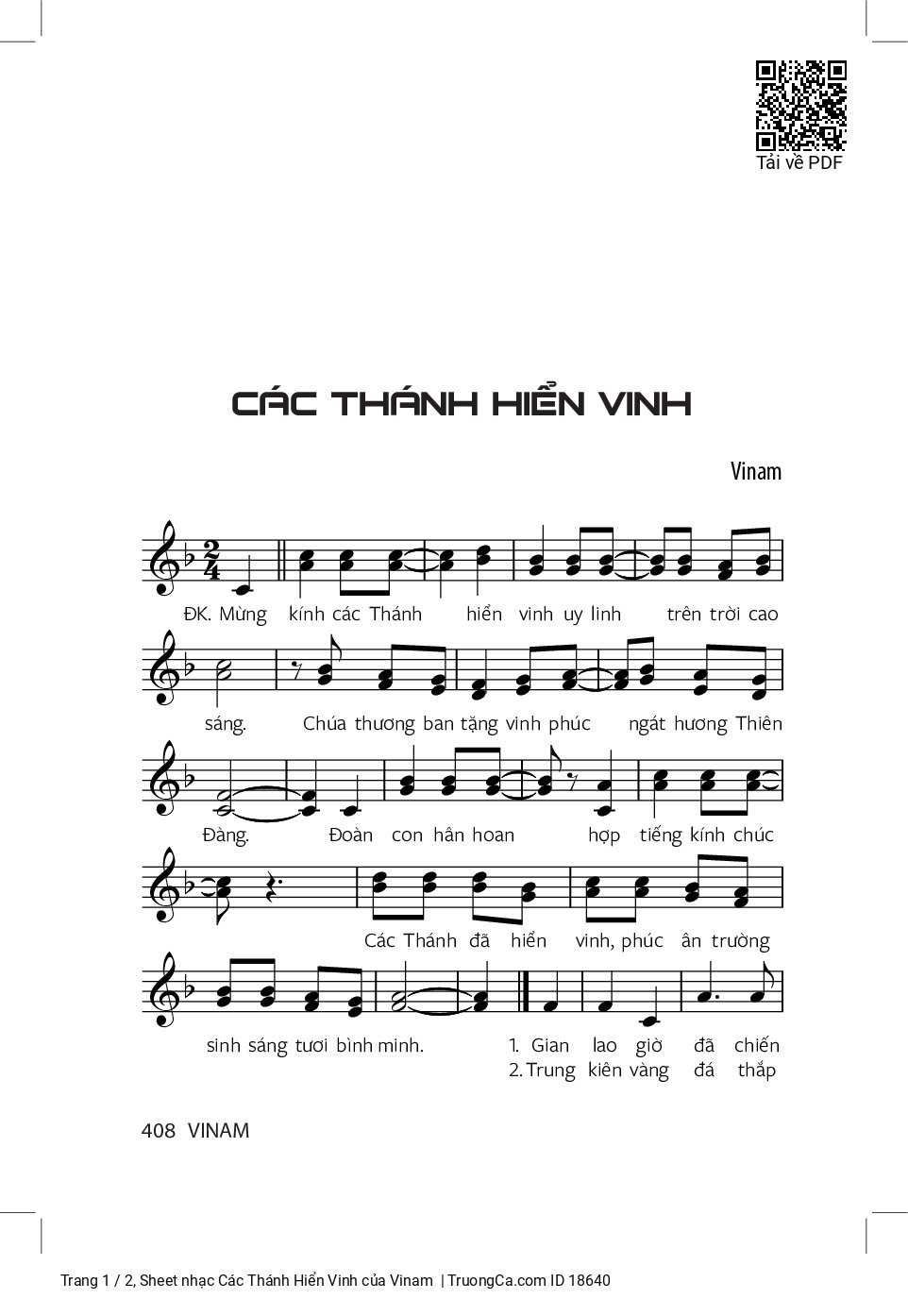 Sheet nhạc Các Thánh Hiển Vinh