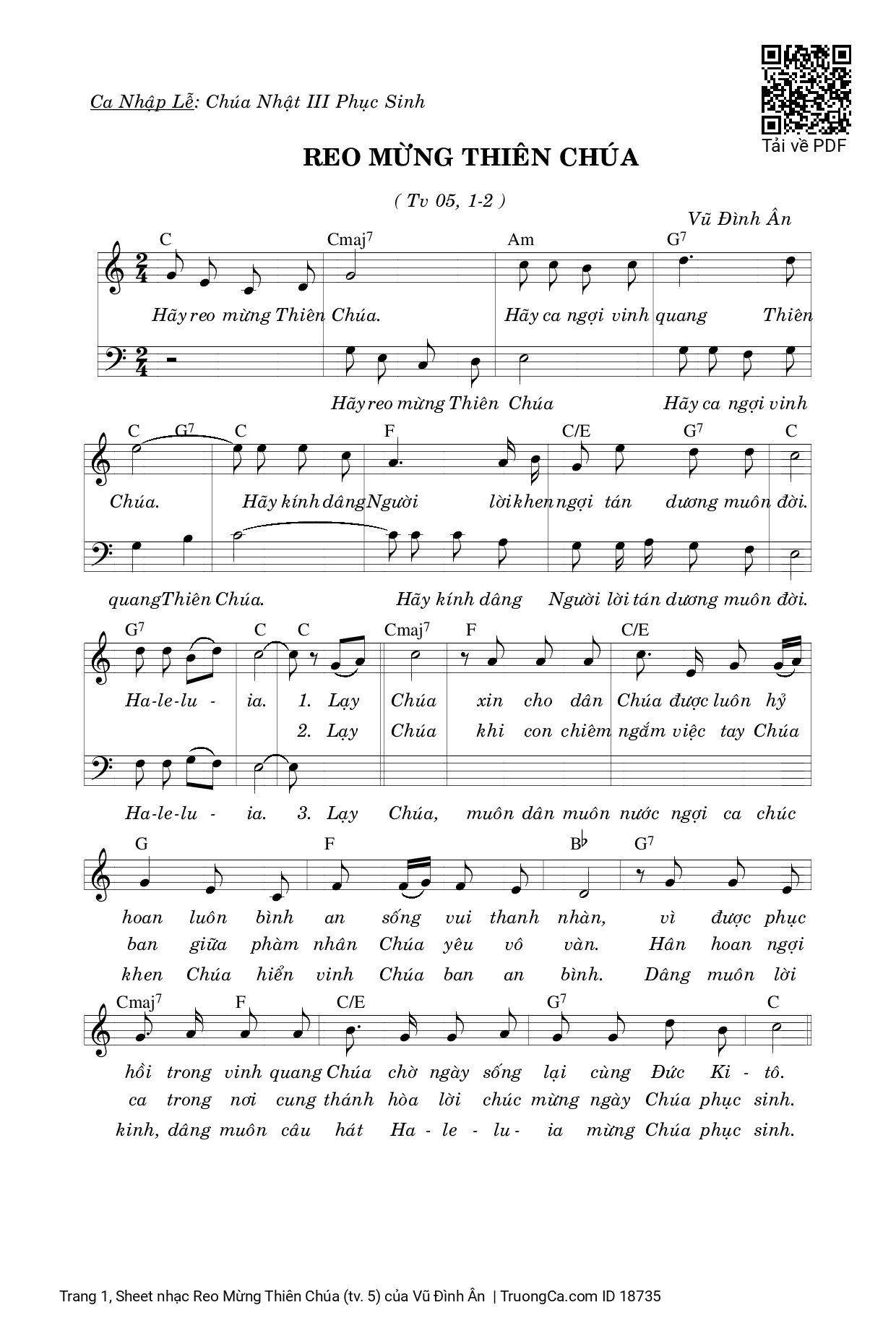 Sheet nhạc PDF bài Reo Mừng Thiên Chúa (tv. 5)