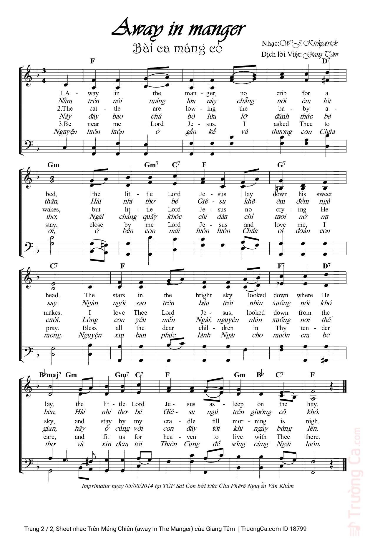 Trang 2 của Sheet nhạc PDF bài hát Trên Máng Chiên (away In The Manger) - Giang Tâm