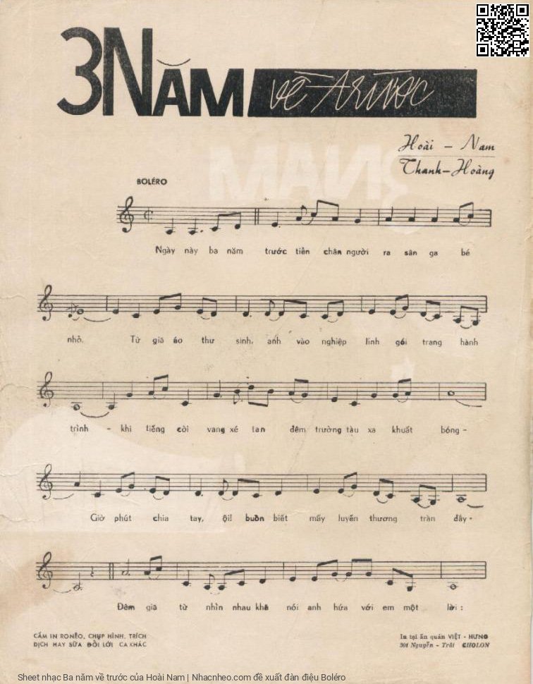Trang 2 của Sheet nhạc PDF bài hát Ba năm về trước - Hoài Nam, 1. Ngày này ba năm  trước tiễn chân người ra sân ga bé nhỏ