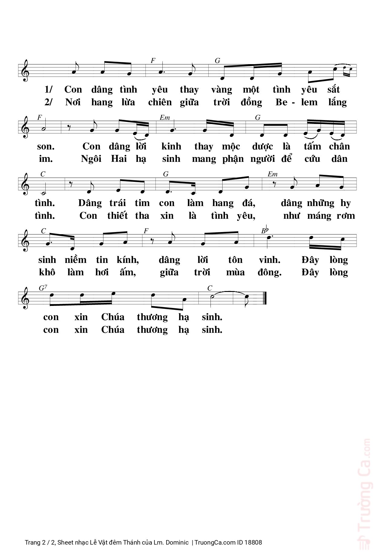 Trang 2 của Sheet nhạc PDF bài hát Lễ Vật đêm Thánh - Lm. Dominic