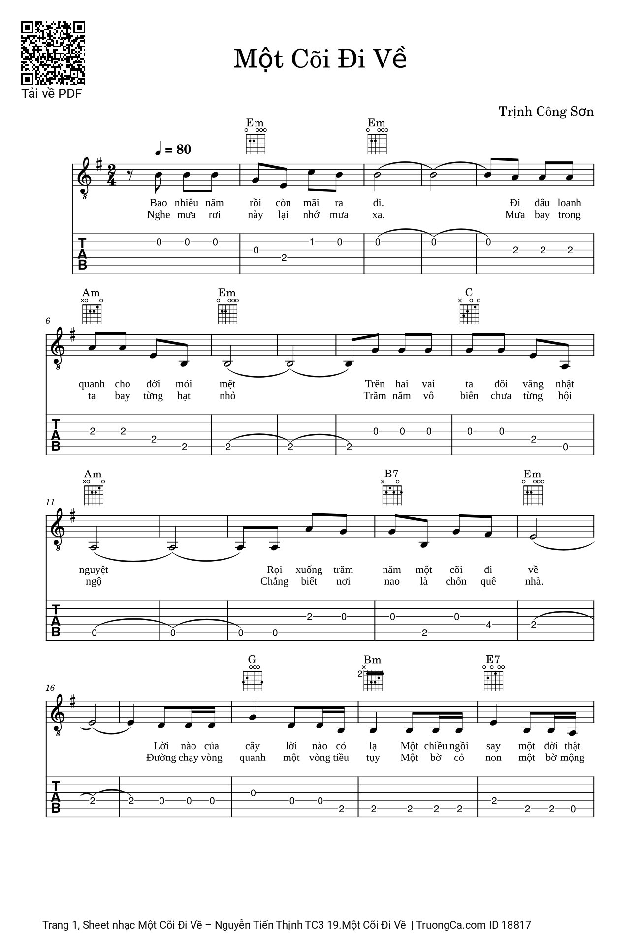 Một Cõi Đi Về Guitar TAB