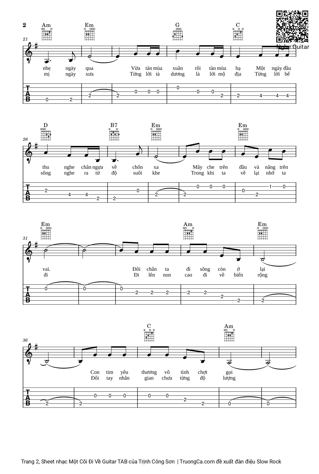 Trang 2 của Sheet nhạc PDF bài hát Một Cõi Đi Về Guitar TAB - Trịnh Công Sơn