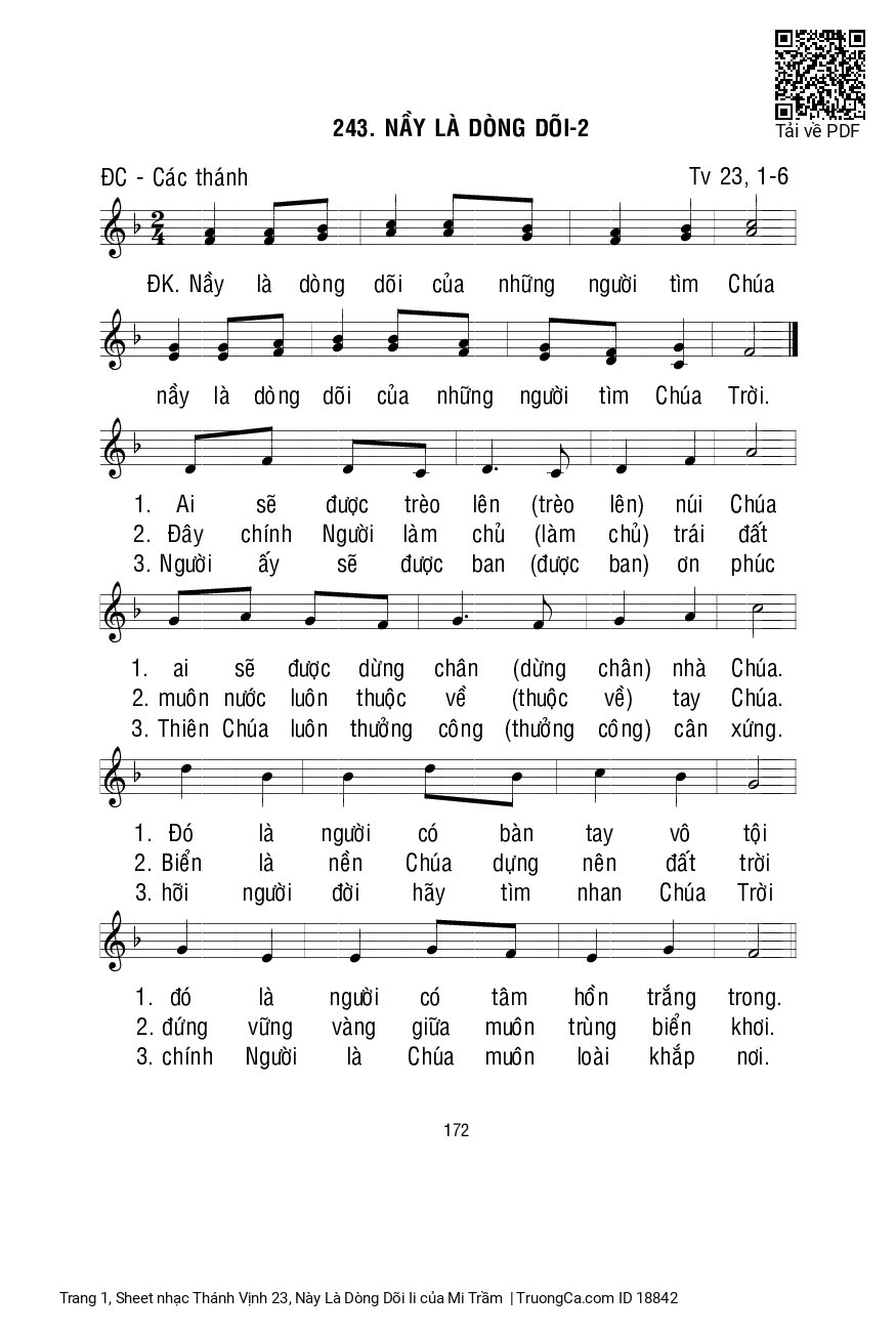 Trang 1 của Sheet nhạc PDF bài hát Thánh Vịnh 23, Này Là Dòng Dõi Ii - Mi Trầm