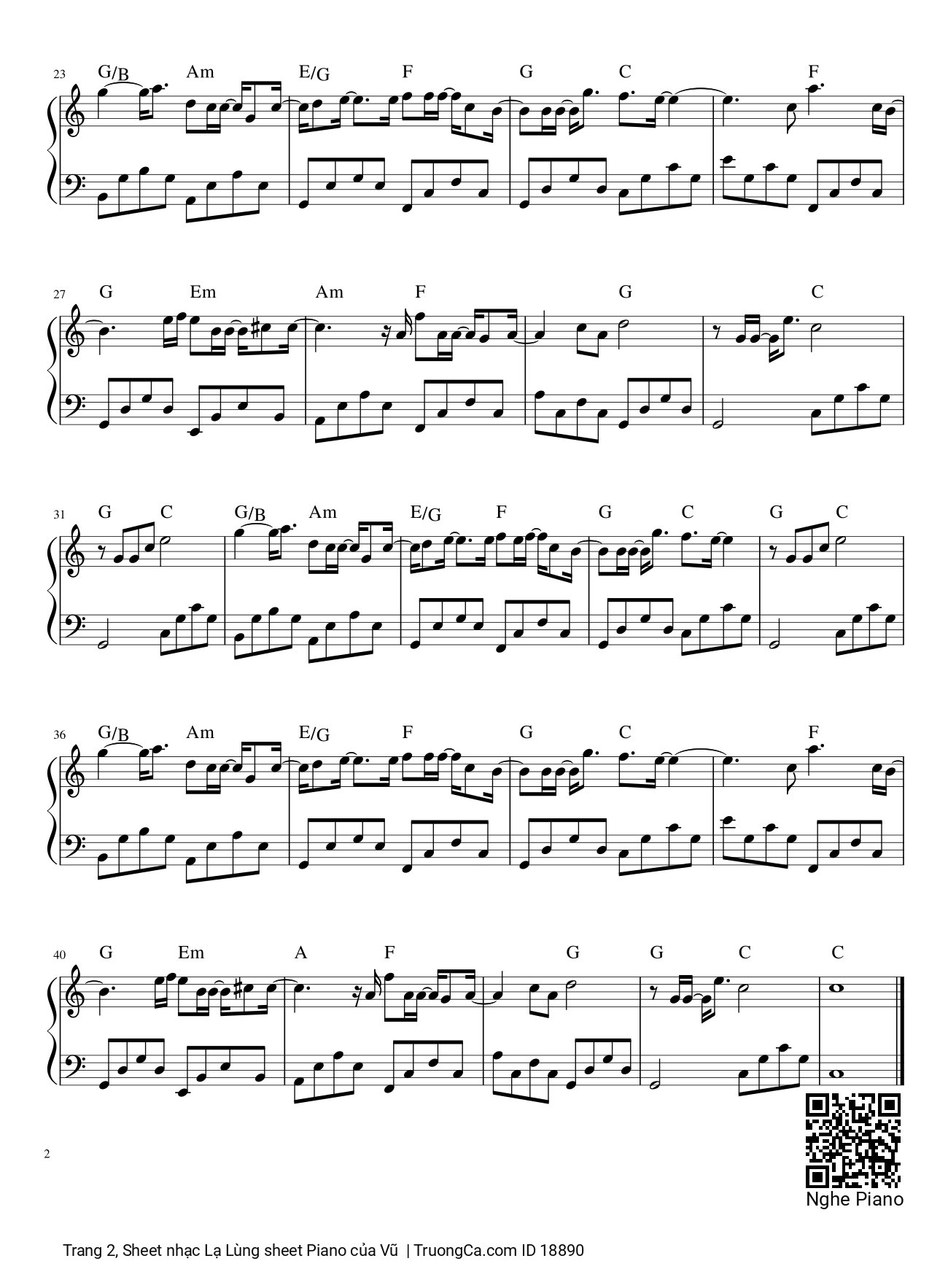 Trang 2 của Sheet nhạc PDF bài hát Lạ Lùng sheet Piano - Vũ