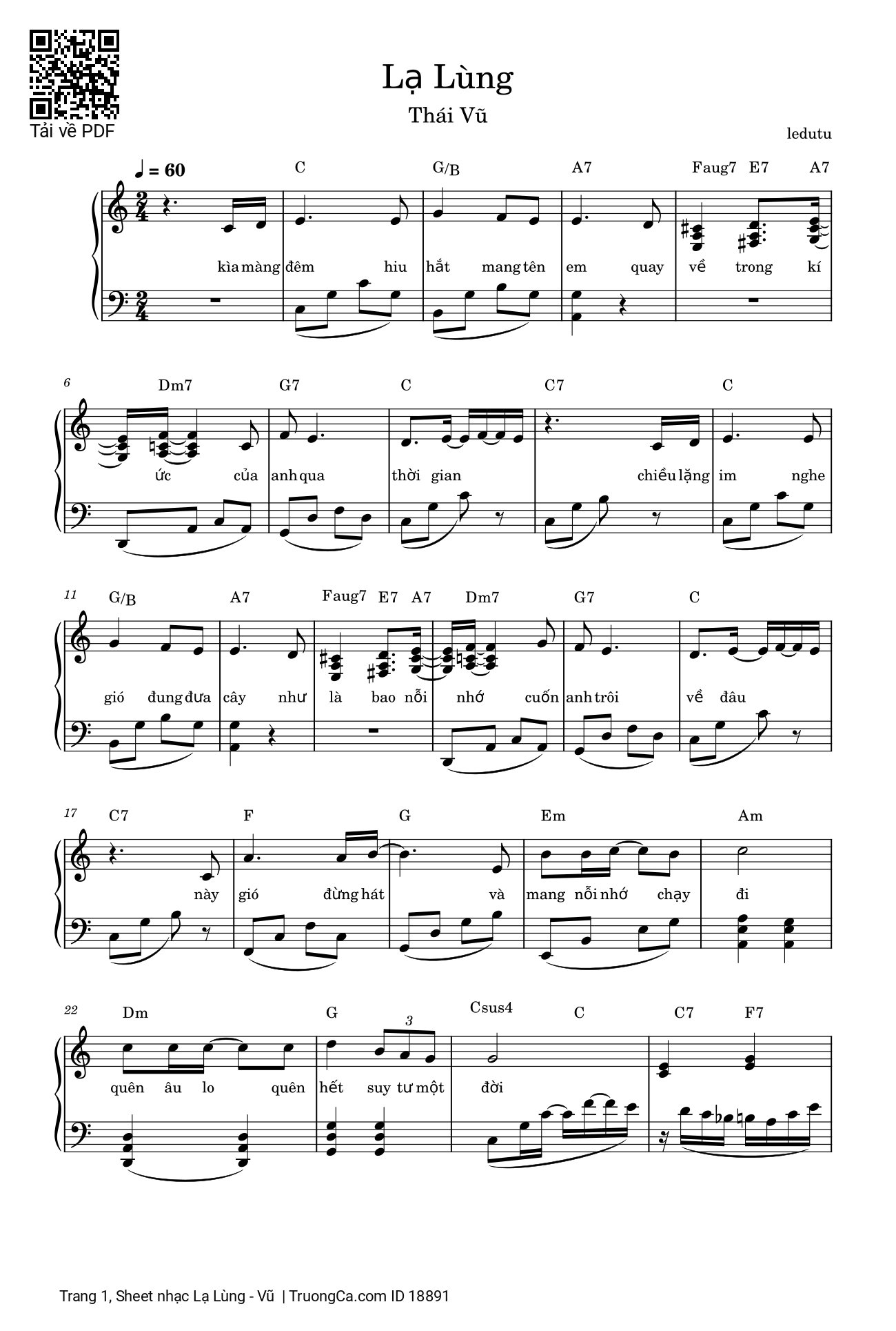 Trang 1 của Sheet nhạc PDF bài hát Lạ Lùng sheet Piano solo kèm lời - Vũ