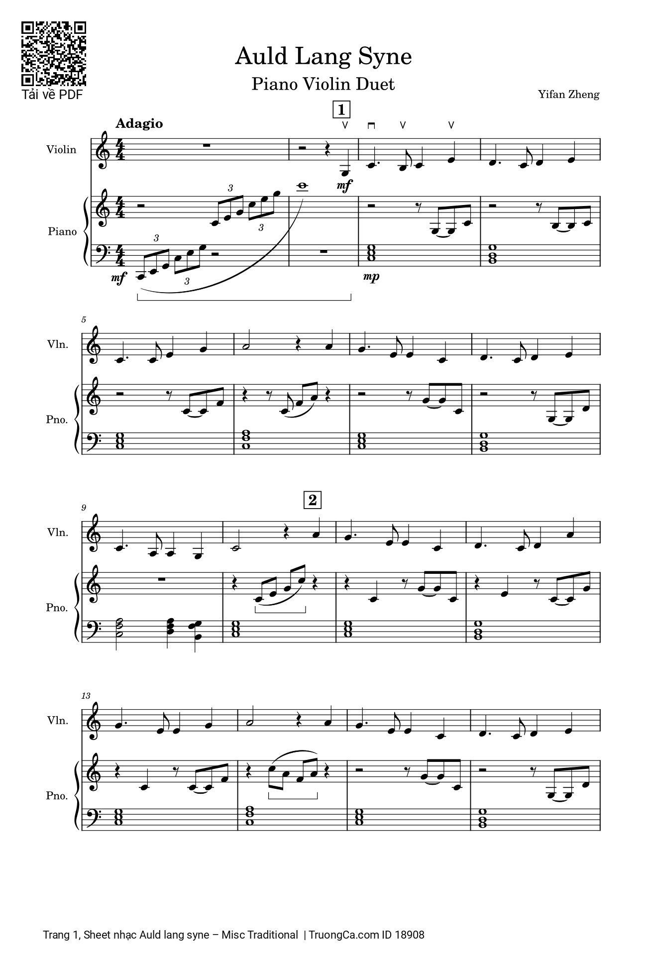 Trang 1 của Sheet nhạc PDF bài hát Auld lang syne Piano Violin - 