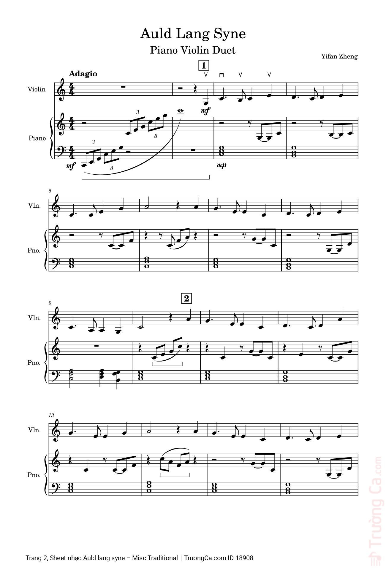 Trang 2 của Sheet nhạc PDF bài hát Auld lang syne Piano Violin - 