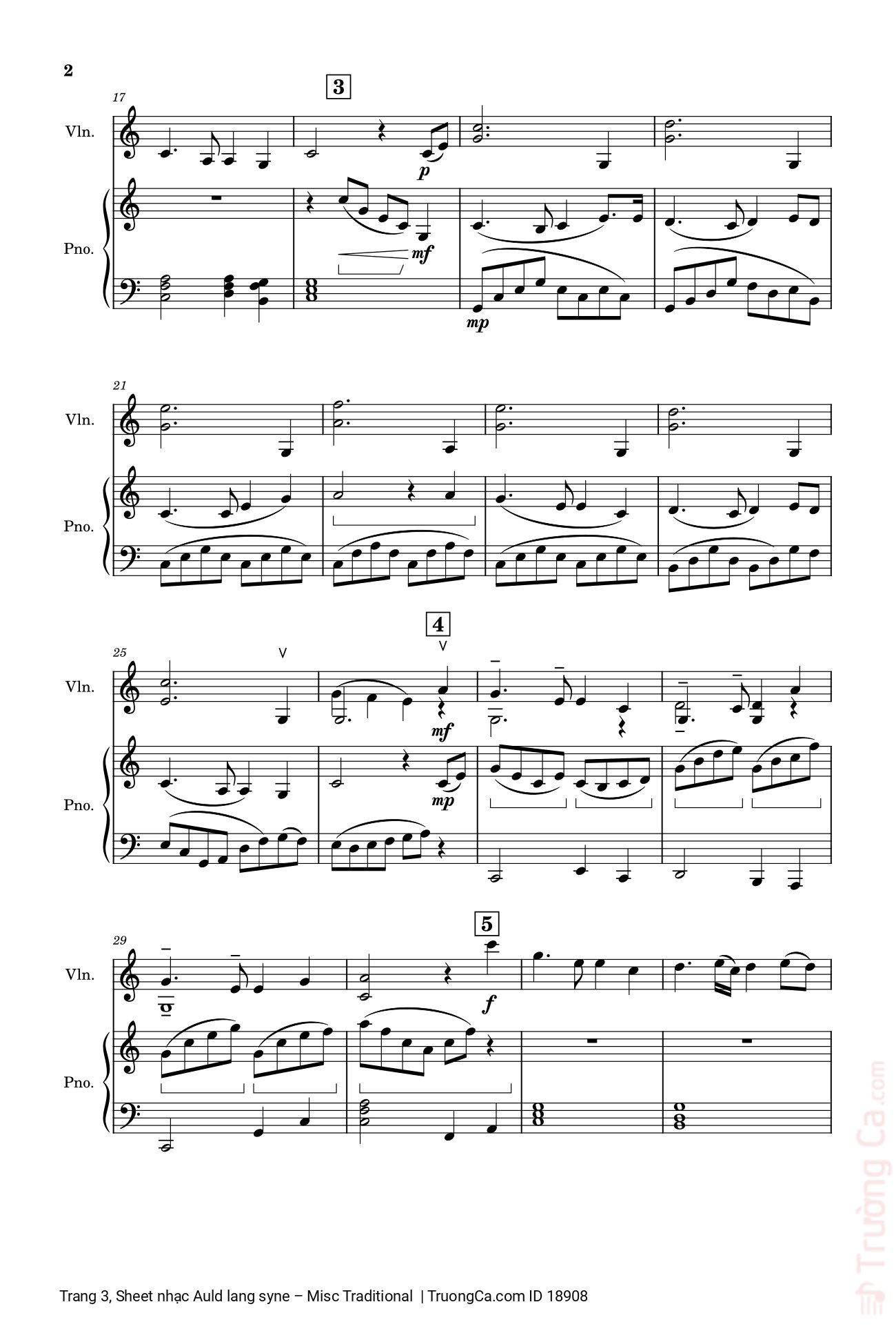 Trang 3 của Sheet nhạc PDF bài hát Auld lang syne Piano Violin - 