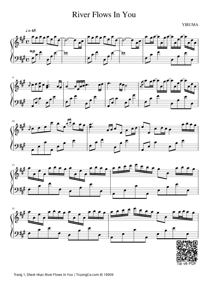 Trang 1 của Sheet nhạc PDF bài hát River Flows In You Piano - 