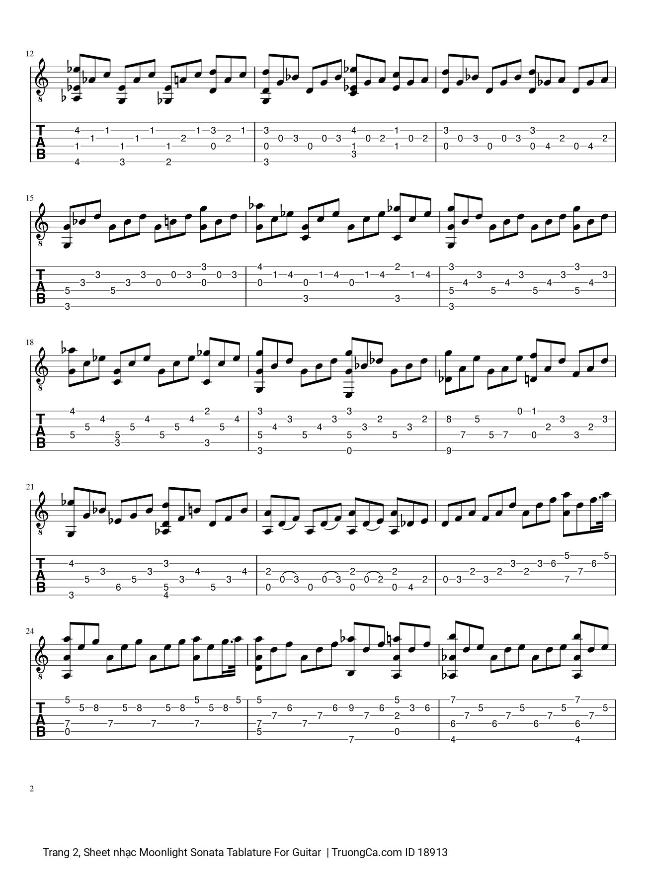 Trang 2 của Sheet nhạc PDF bài hát Moonlight Sonata Tablature Guitar TAB - 