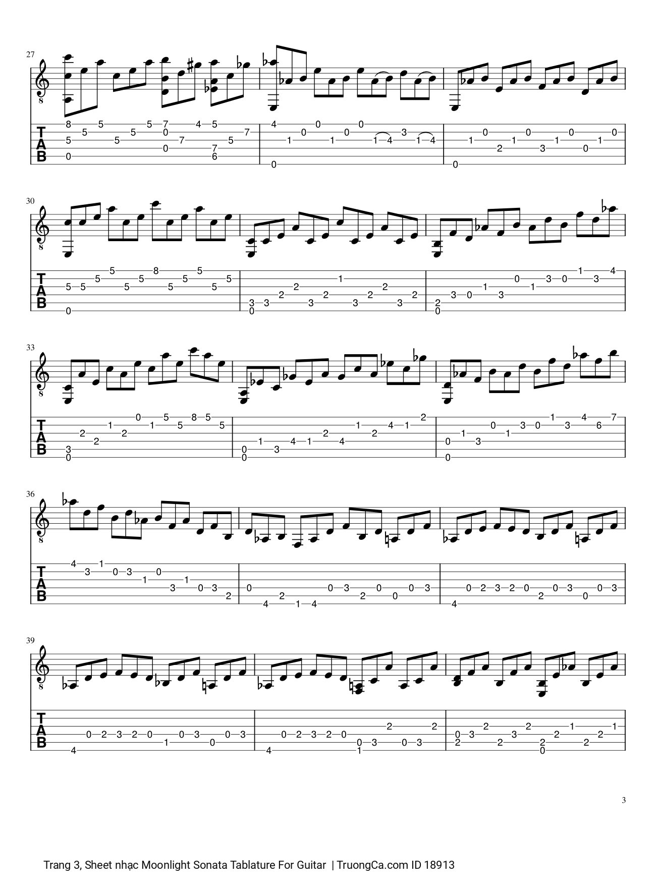 Trang 3 của Sheet nhạc PDF bài hát Moonlight Sonata Tablature Guitar TAB - 