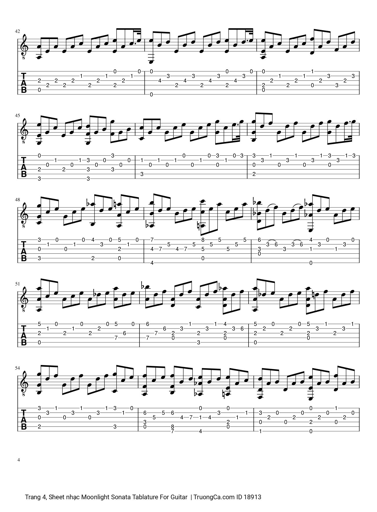 Trang 4 của Sheet nhạc PDF bài hát Moonlight Sonata Tablature Guitar TAB - 