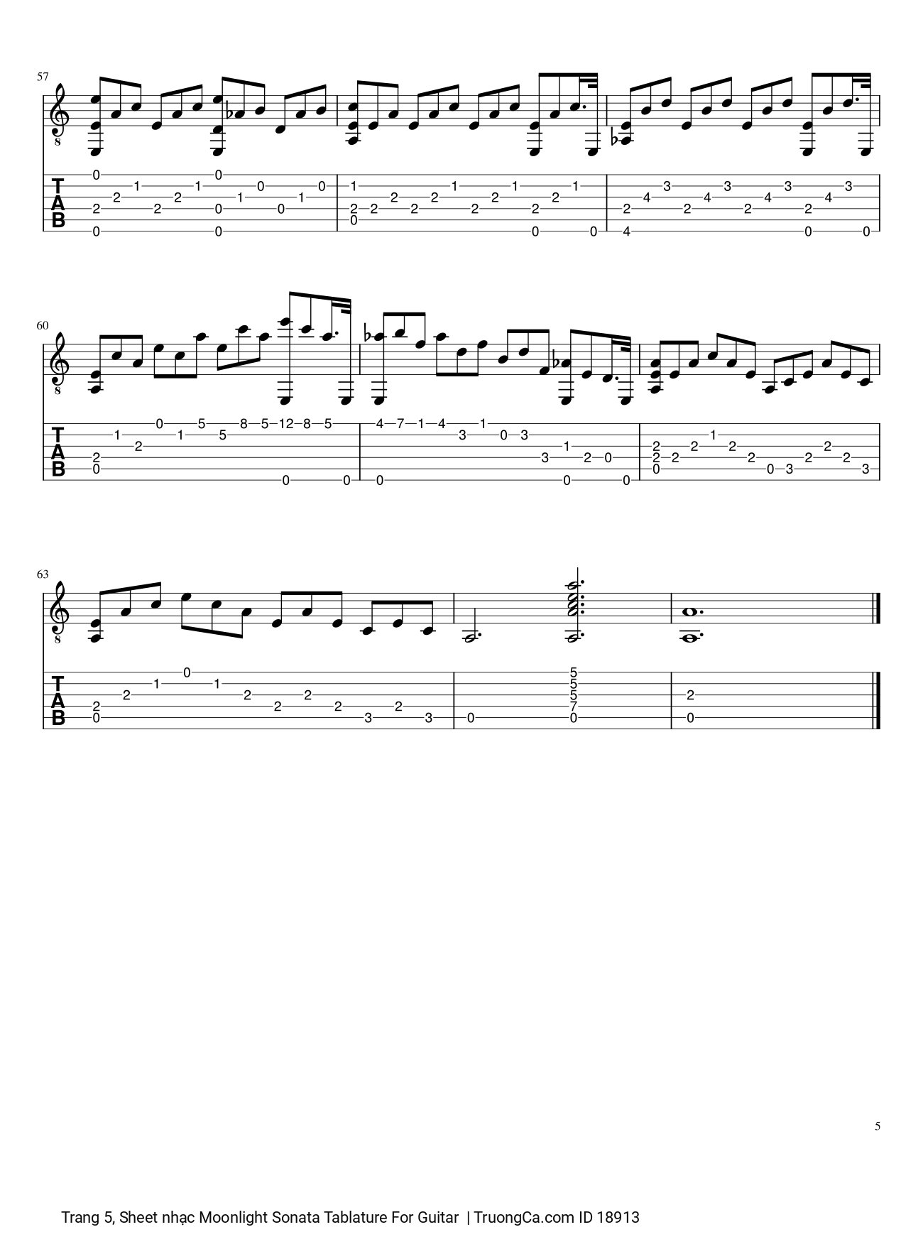 Trang 5 của Sheet nhạc PDF bài hát Moonlight Sonata Tablature Guitar TAB - 