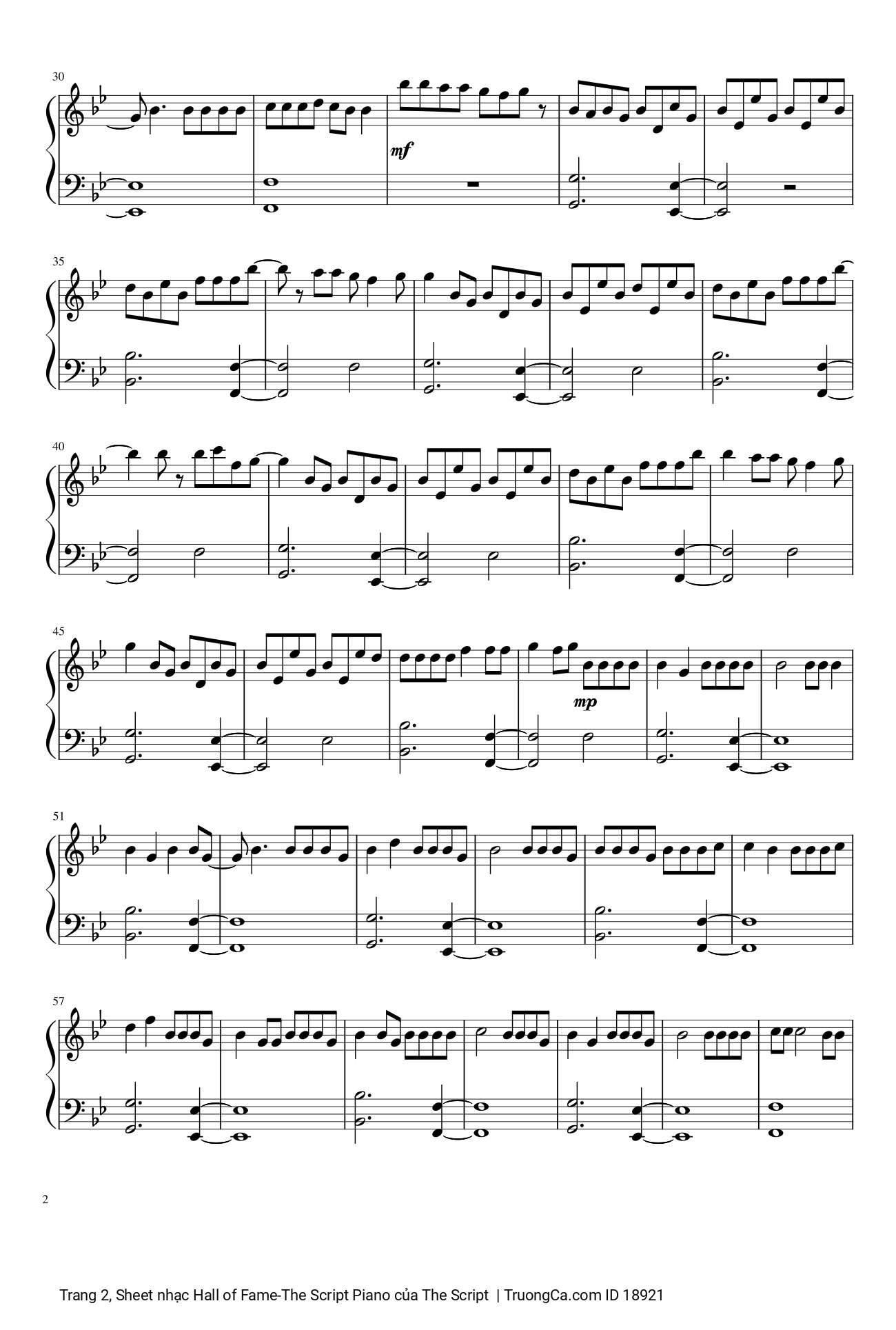 Trang 2 của Sheet nhạc PDF bài hát Hall of Fame -The Script Piano - The Script