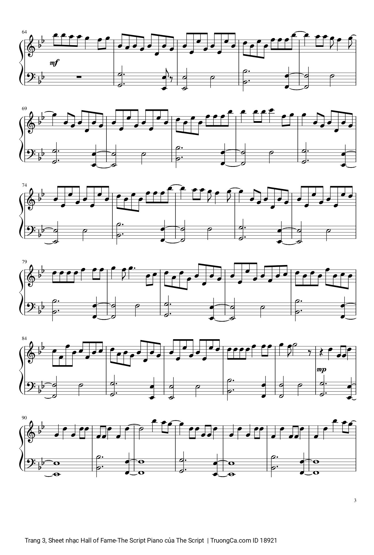 Trang 3 của Sheet nhạc PDF bài hát Hall of Fame -The Script Piano - The Script