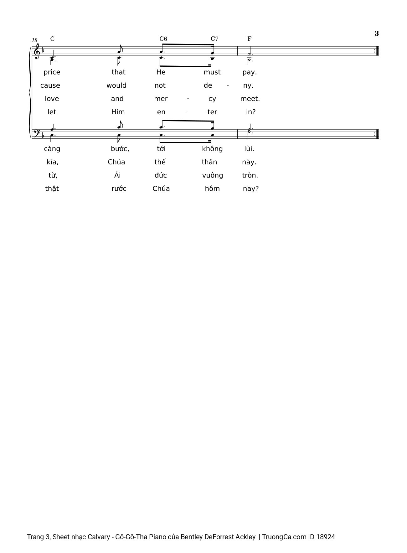 Trang 3 của Sheet nhạc PDF bài hát Calvary - Gô-Gô-Tha Piano - Bentley DeForrest Ackley