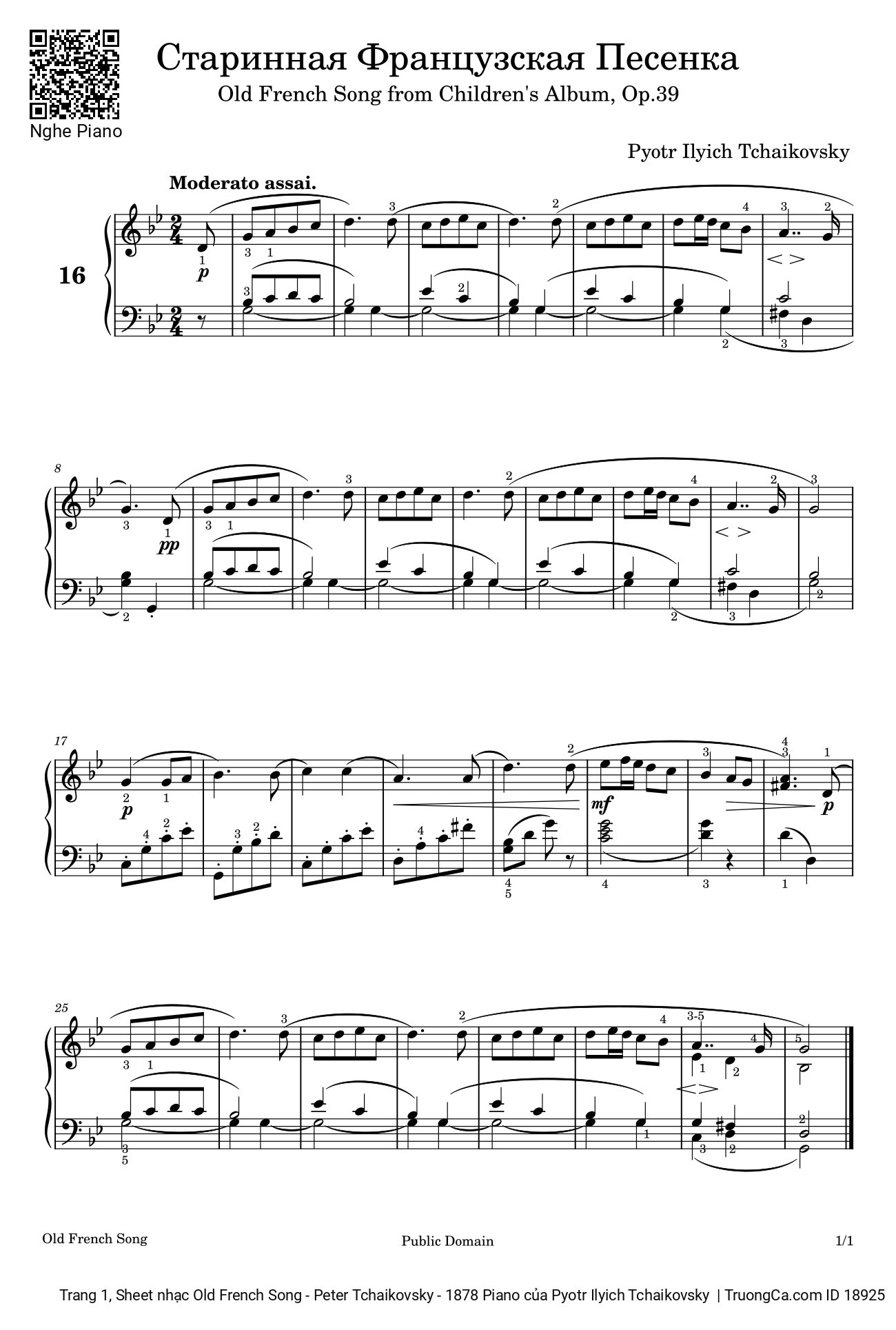 Trang 1 của Sheet nhạc PDF bài hát Old French Song - Peter Tchaikovsky - 1878 Piano - Pyotr Ilyich Tchaikovsky