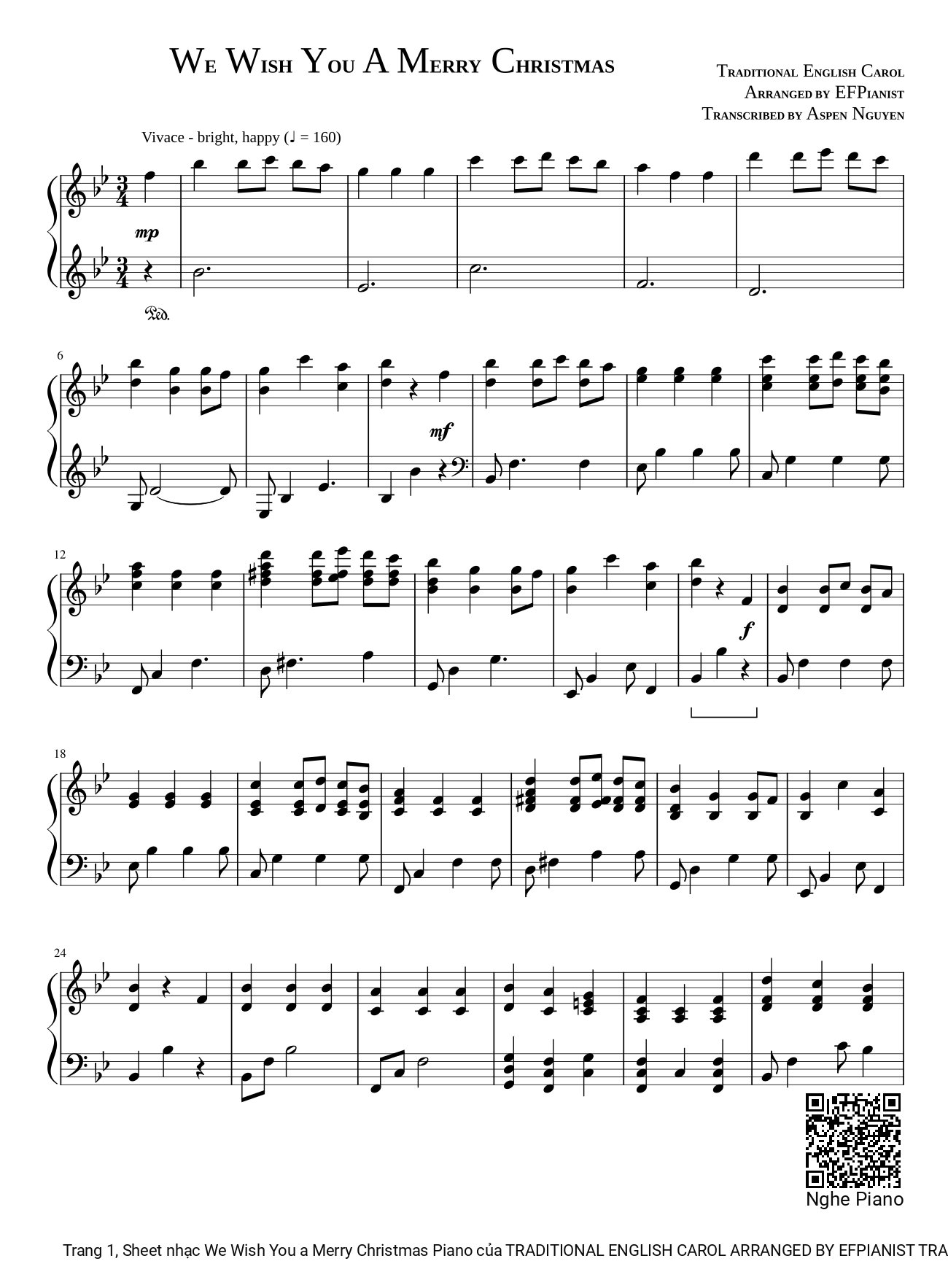 Trang 1 của Sheet nhạc PDF bài hát We Wish You a Merry Christmas Piano - Dân ca Anh