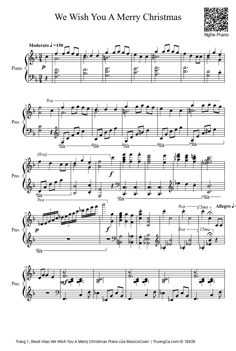 Trang 1 của Sheet nhạc PDF bài hát We Wish You A Merry Christmas Piano sheet - MusicsCover