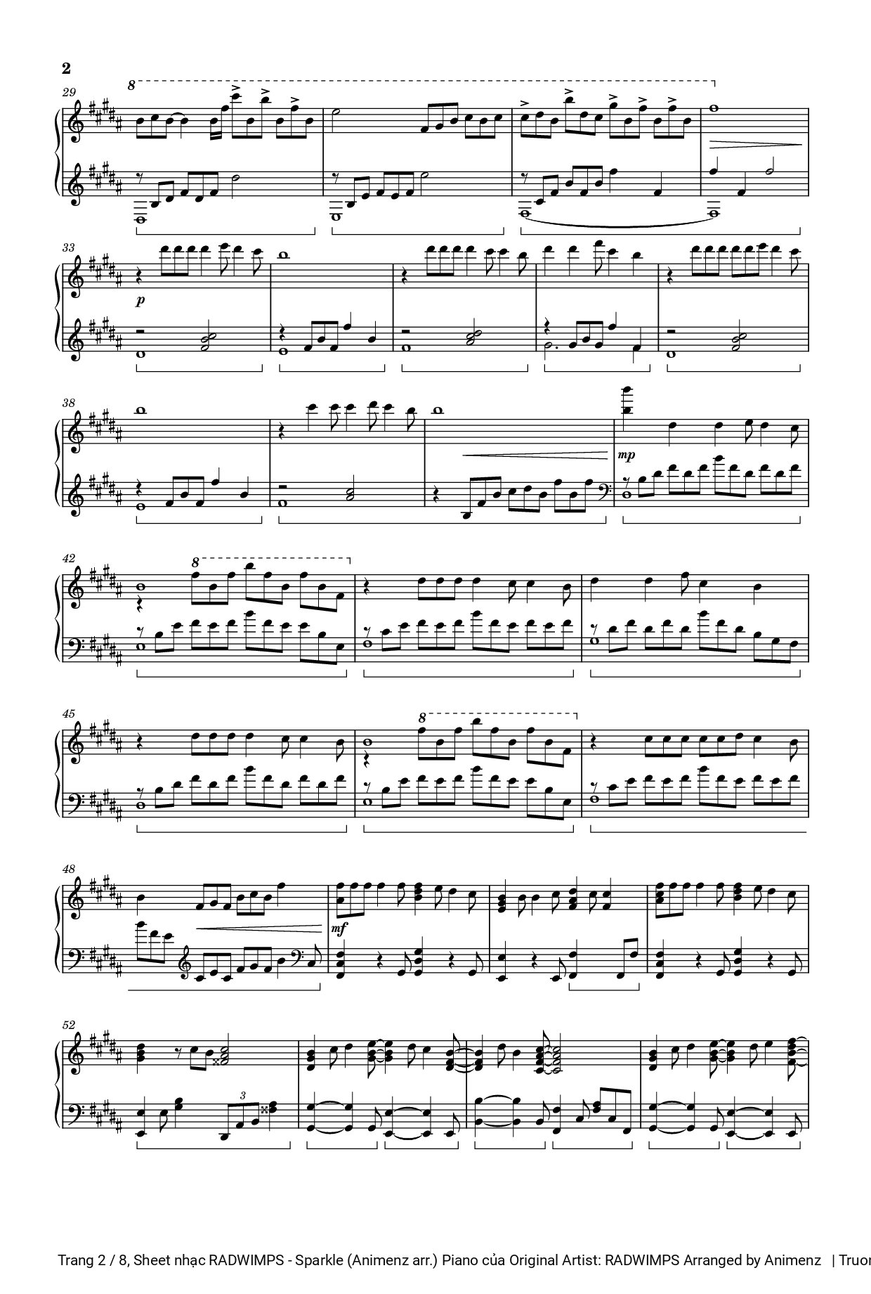 Trang 2 của Sheet nhạc PDF bài hát RADWIMPS - Sparkle (Animenz arr.) Piano - Original Artist: RADWIMPS Arranged by Animenz 