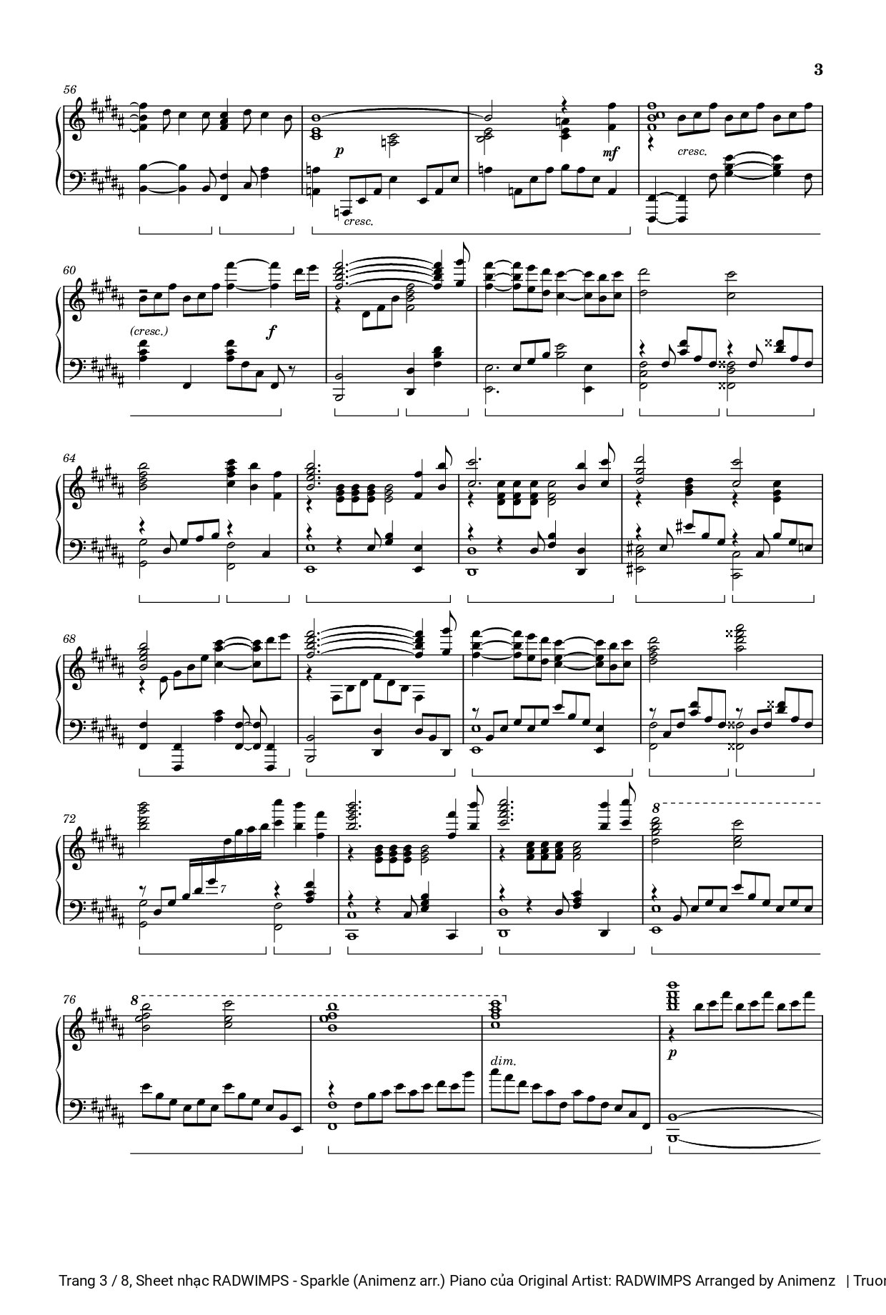 Trang 3 của Sheet nhạc PDF bài hát RADWIMPS - Sparkle (Animenz arr.) Piano - Original Artist: RADWIMPS Arranged by Animenz 