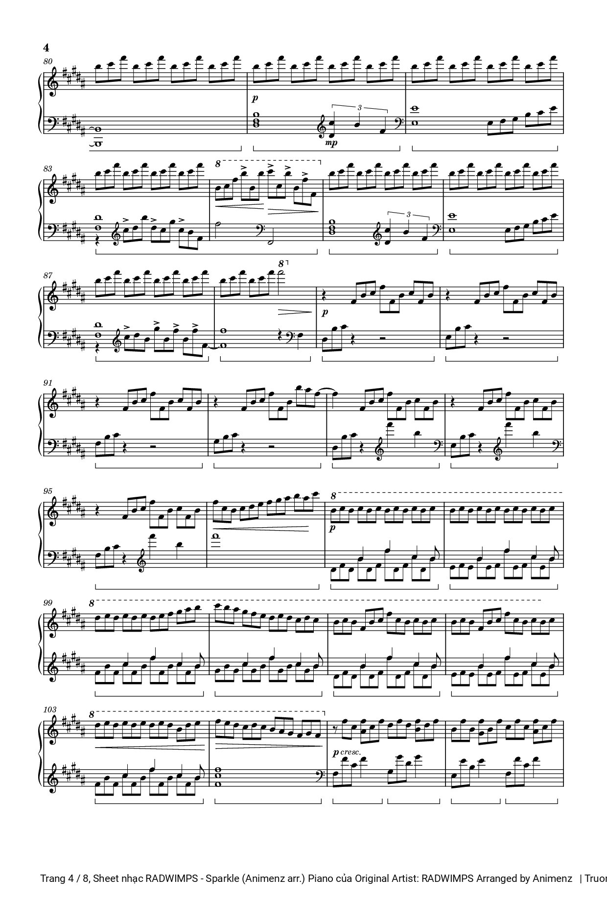 Trang 4 của Sheet nhạc PDF bài hát RADWIMPS - Sparkle (Animenz arr.) Piano - Original Artist: RADWIMPS Arranged by Animenz 