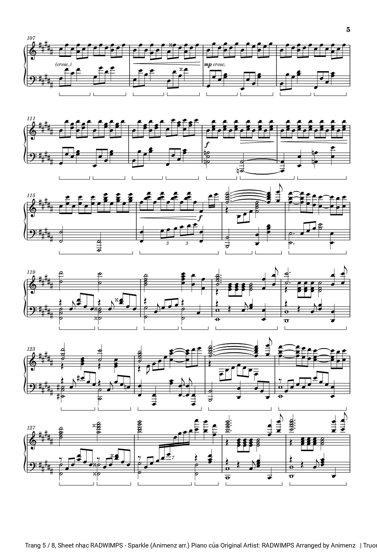 Trang 5 của Sheet nhạc PDF bài hát RADWIMPS - Sparkle (Animenz arr.) Piano - Original Artist: RADWIMPS Arranged by Animenz 